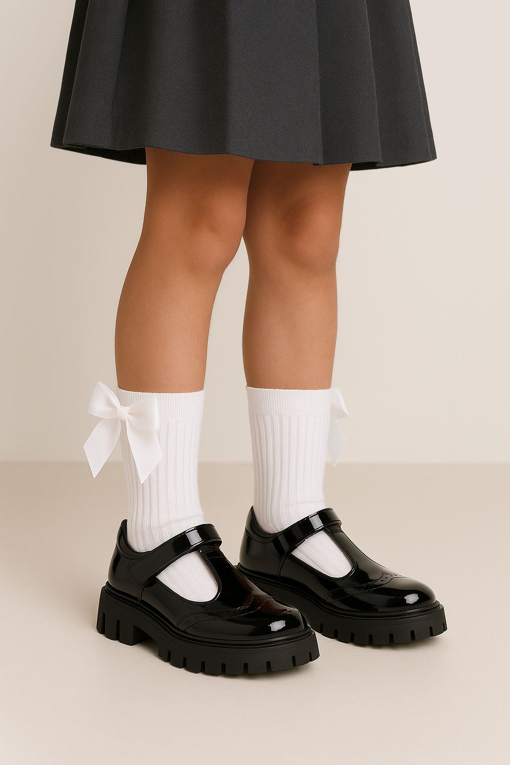 Girls Black Brogue Mary Jane Platform School Shoes - Patent Black