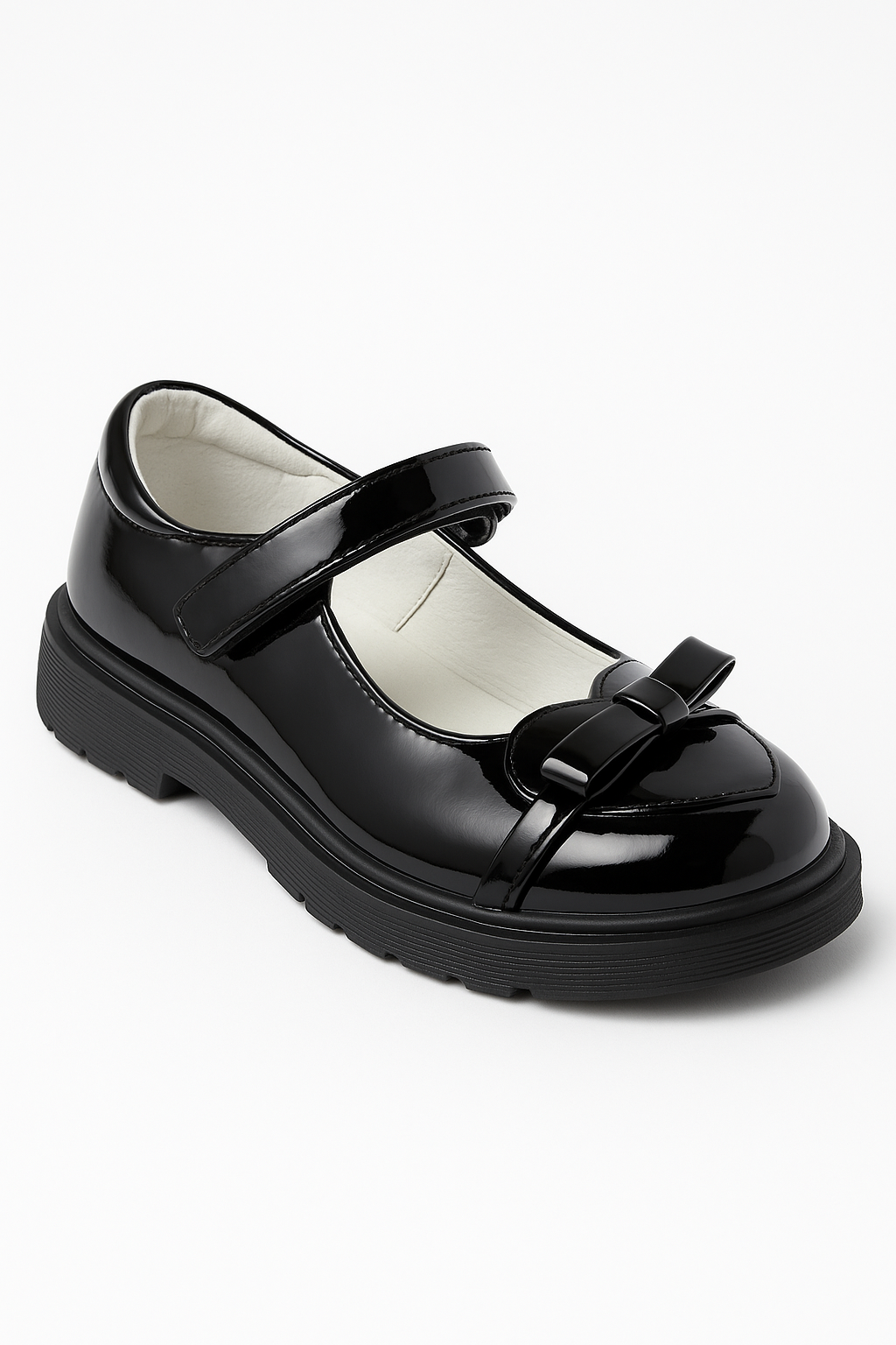 Girls Black Patent Mary Jane Dress Shoes with Bow Side Picture