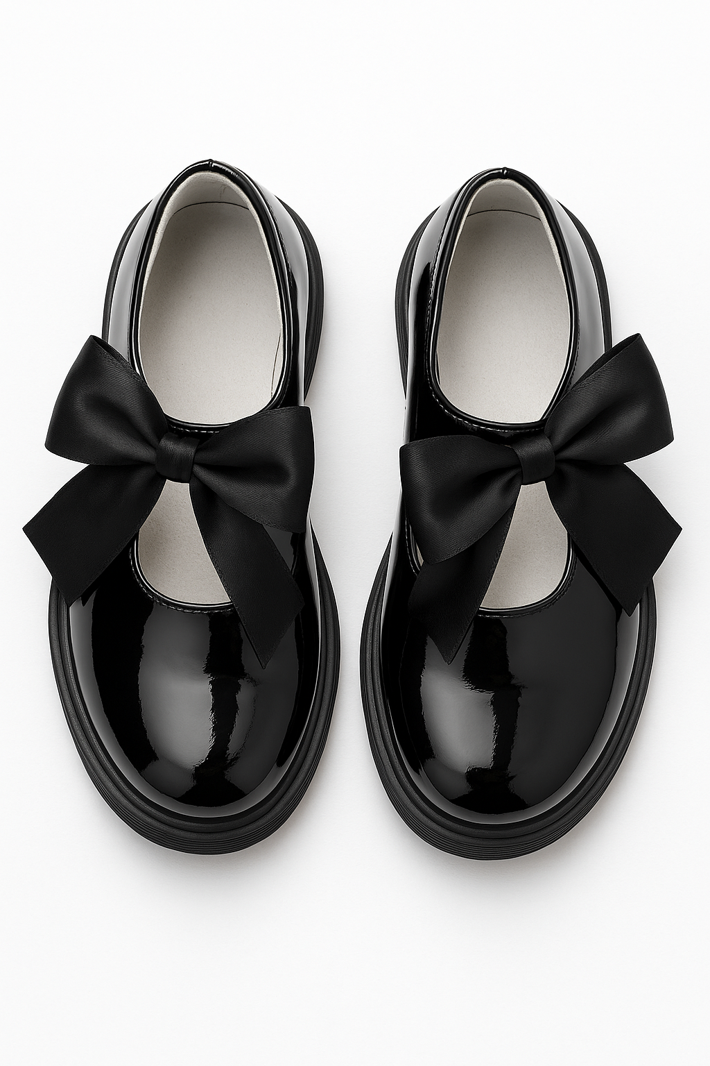 Girls Black Patent Platform Mary Jane Shoes with Satin Bow Front Picture