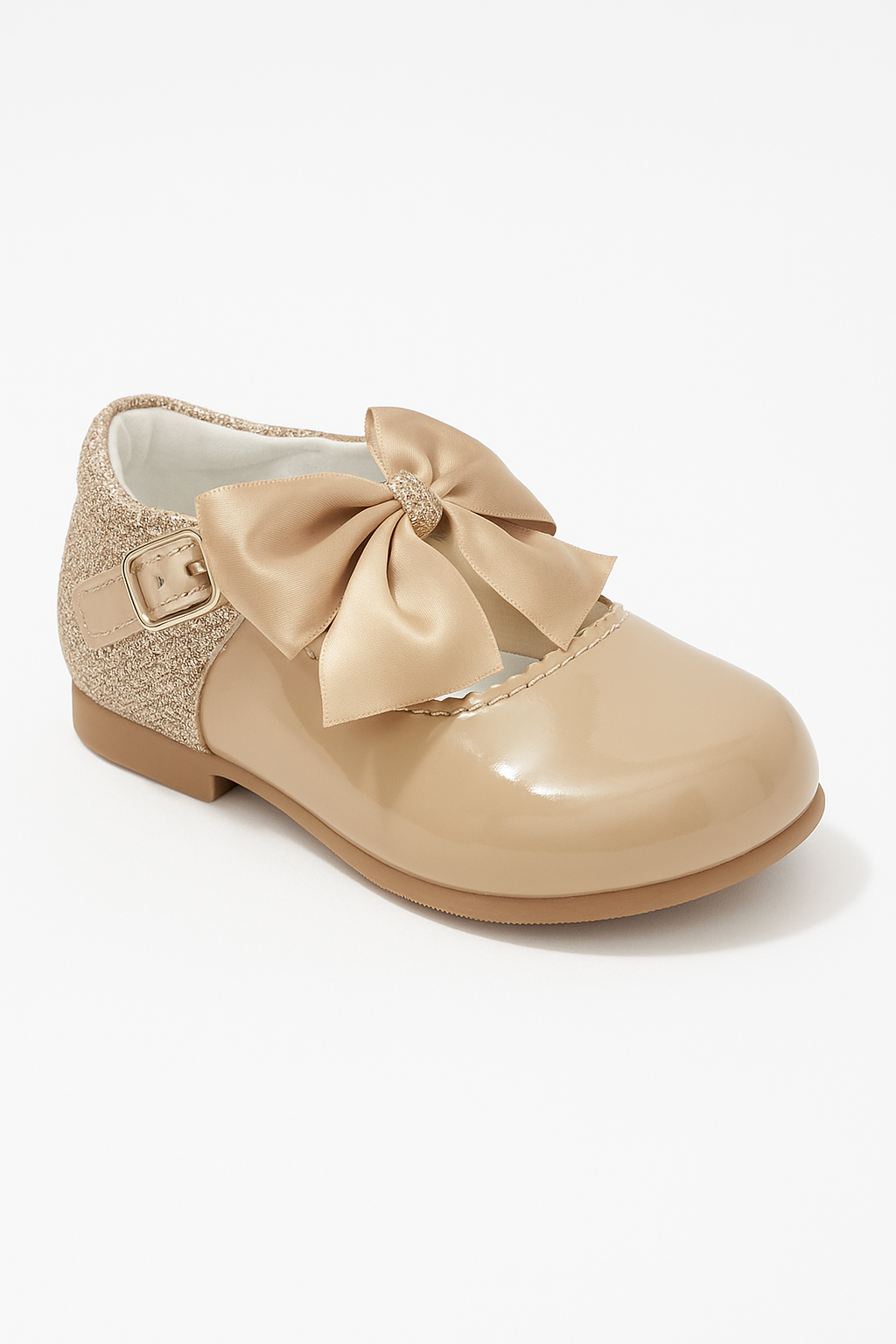 Girls Bow Patent Mary Jane Shoes – KRISTY - Camel Side Picture