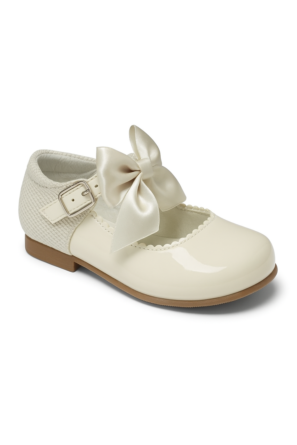 Girls Bow Patent Mary Jane Shoes – KRISTY - Cream Side Picture