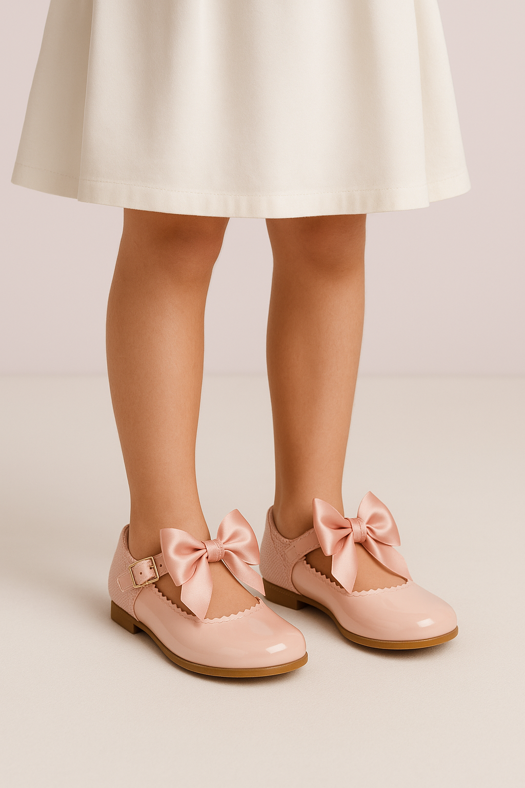 Girls Bow Patent Mary Jane Shoes – KRISTY - Pink Model Picture