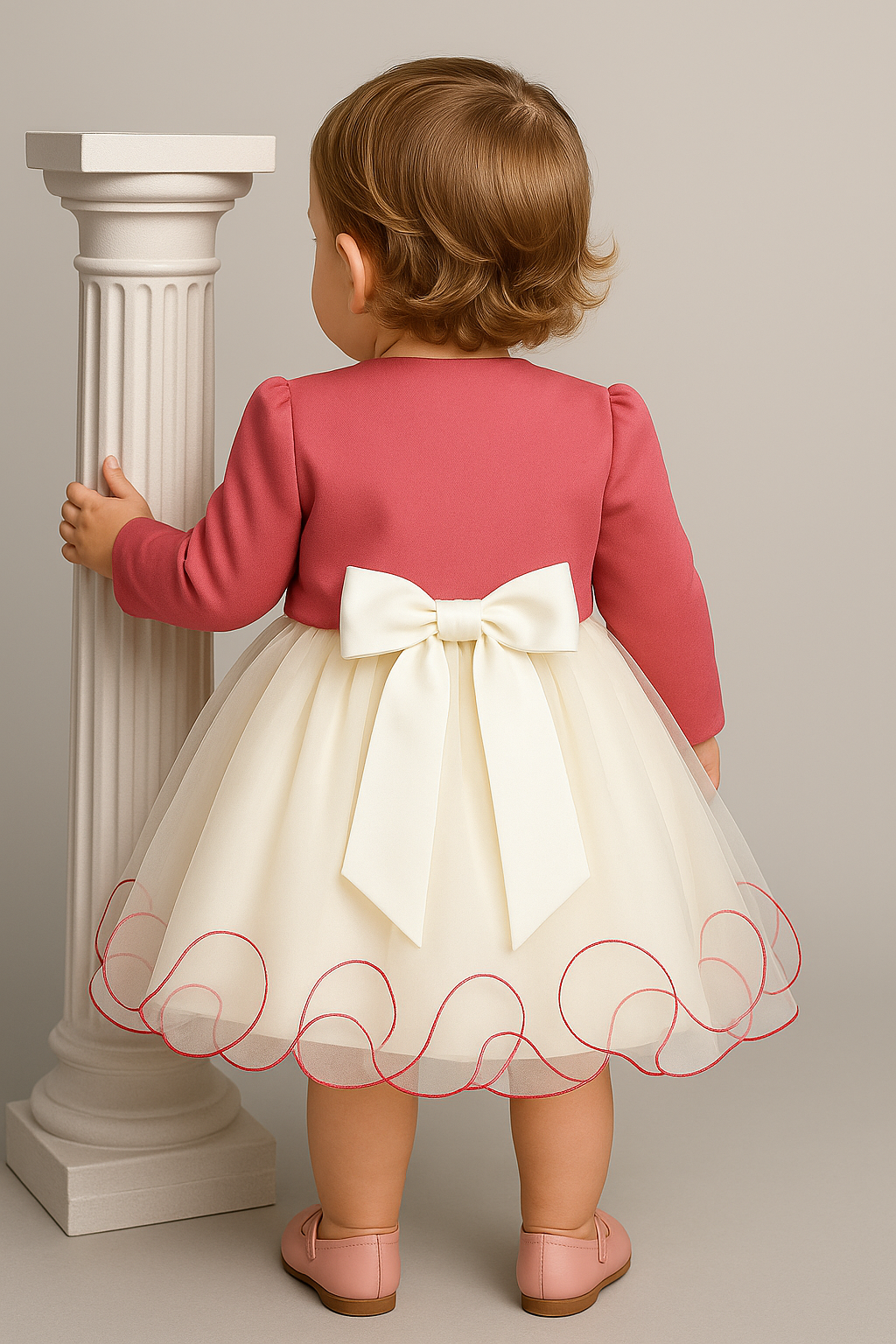 Girls Christening Wedding Dress with Butterfly Bolero Jacket - Ivory - Fuchsia
