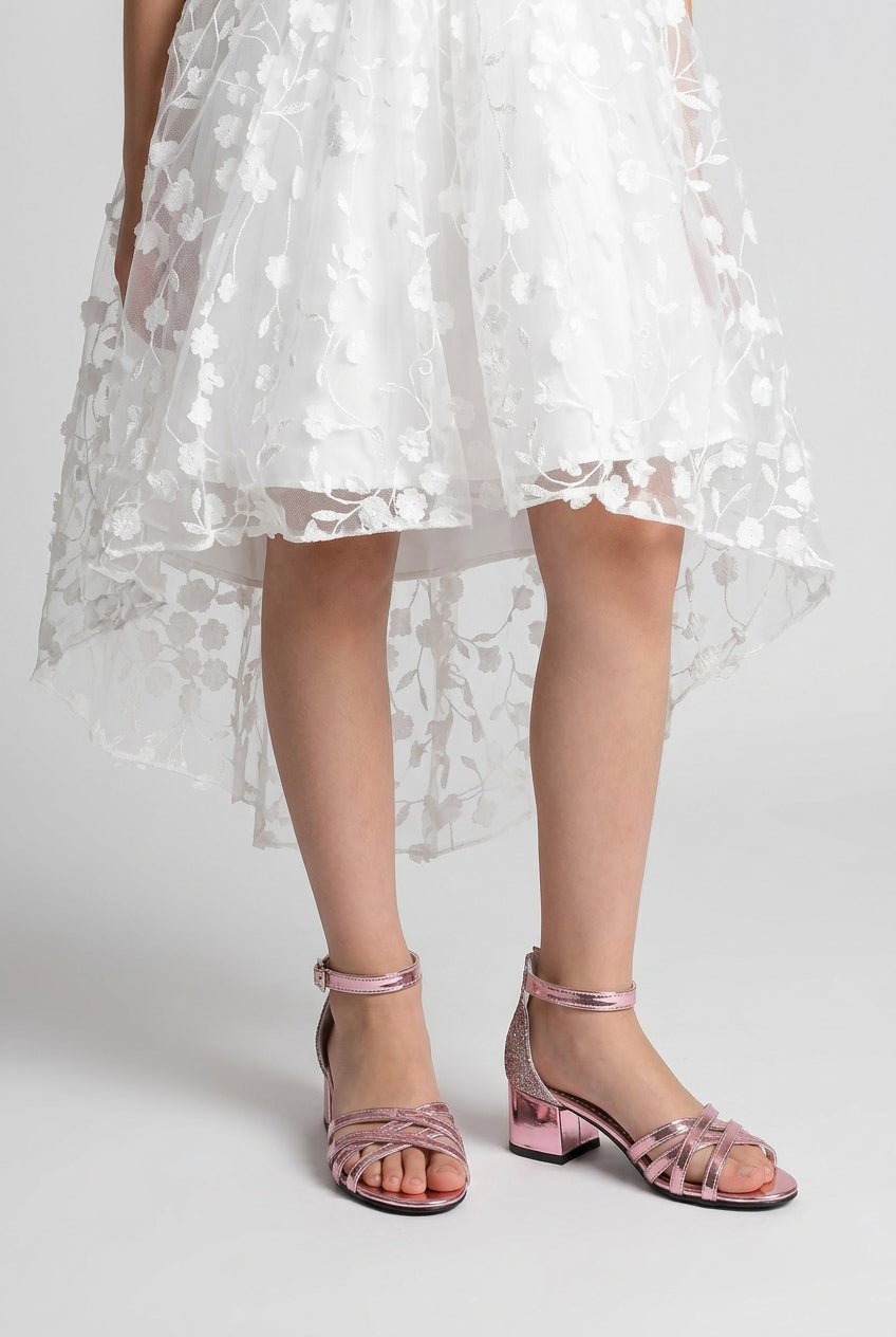 Girls Strappy Block Heel Sandals - Pink