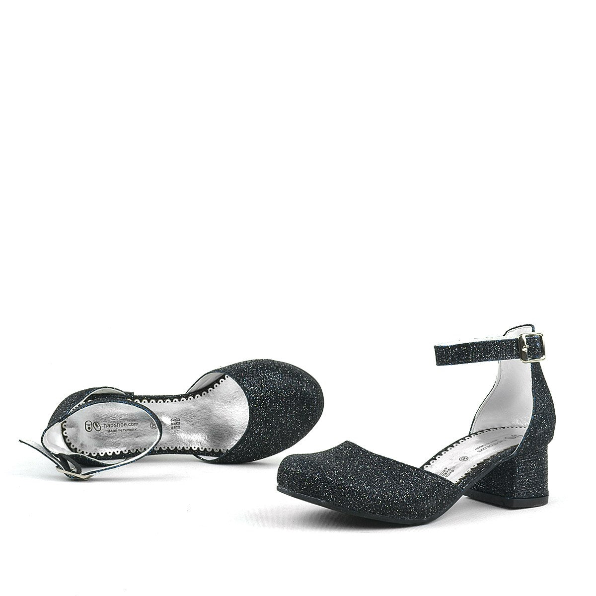 Girls Glittery Block Heel Mary Janes Shoes - Merida - Black