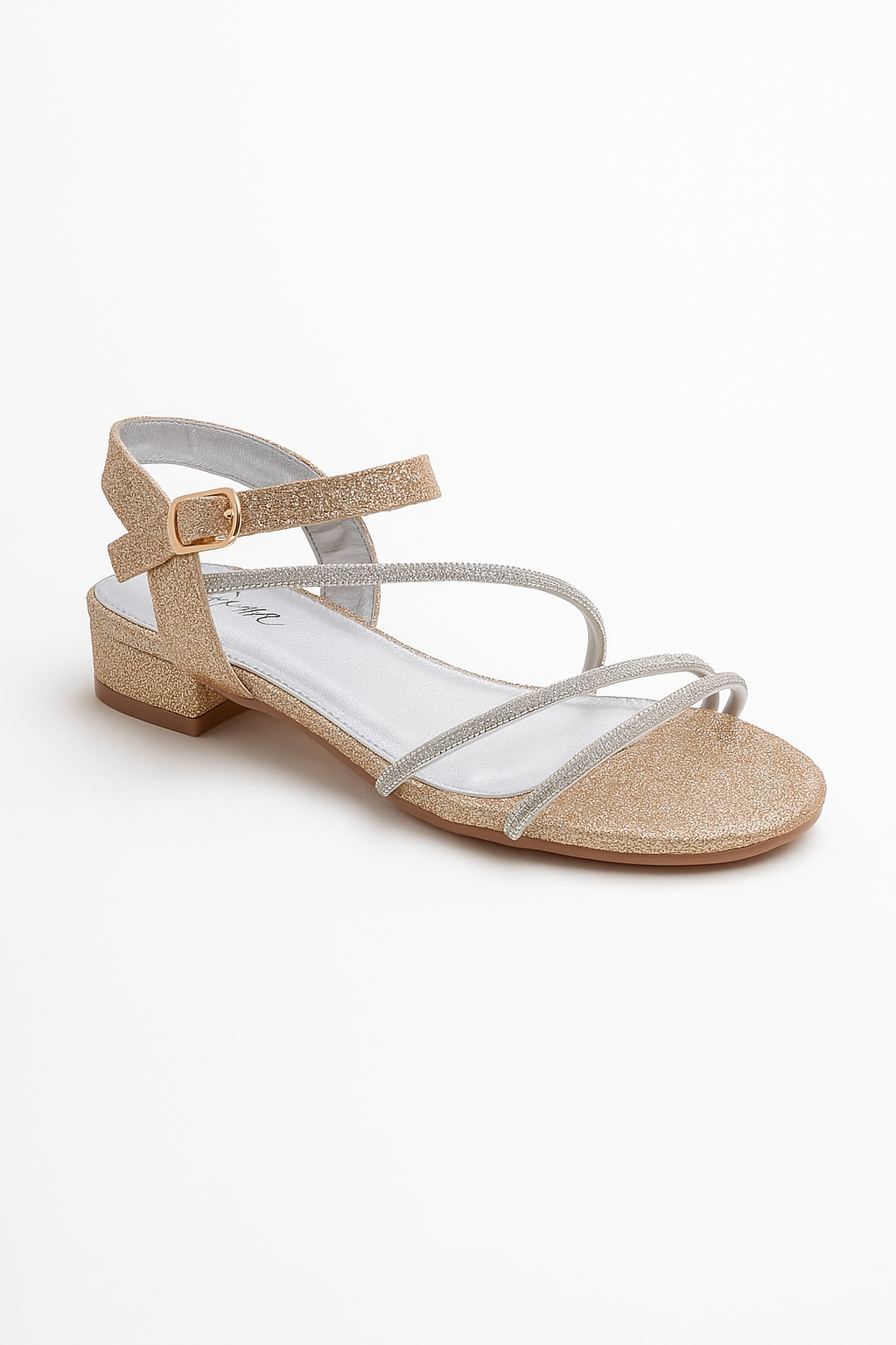 Girls Gold Sandals with Rhinestone Crossover Straps - NIA - Gold Side Picture