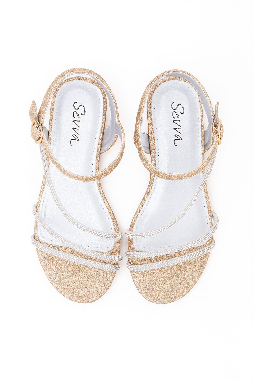 Girls Gold Sandals with Rhinestone Crossover Straps - NIA - Gold Front Picture