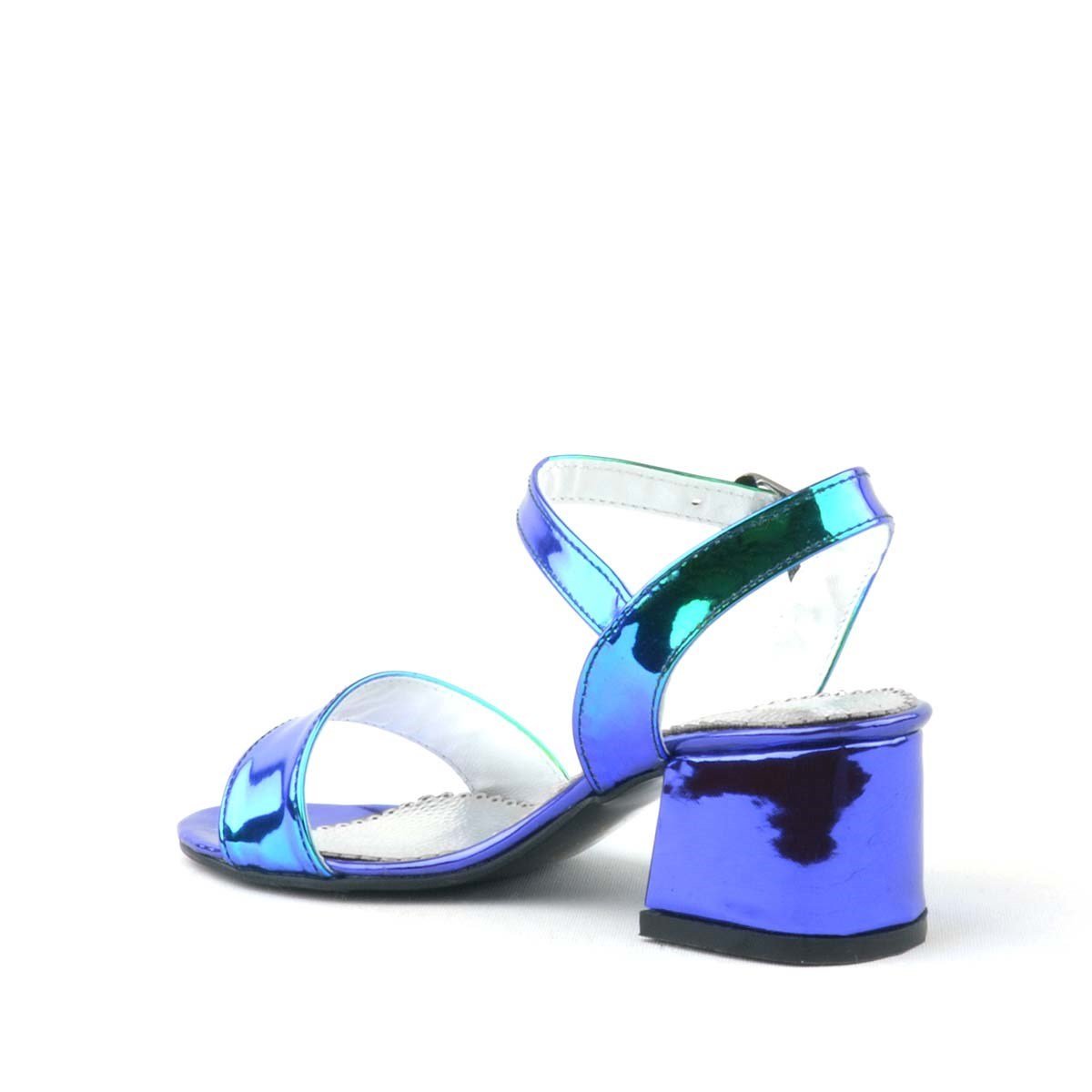 Sandales à talons blocs métalliques holographiques pour filles avec bride à la cheville - Poney - Violet - Vert