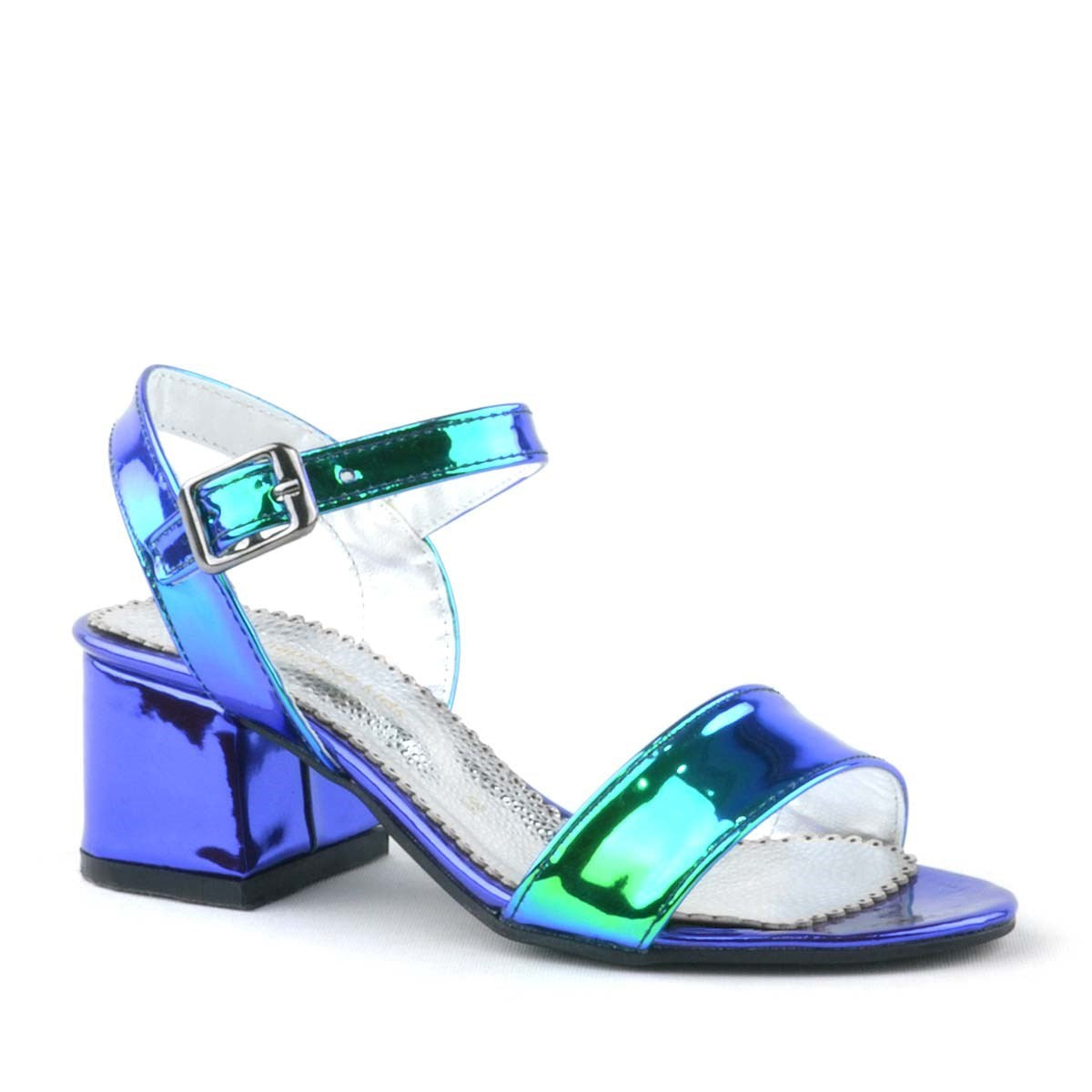 Sandales à talons blocs métalliques holographiques pour filles avec bride à la cheville - Poney - Violet - Vert