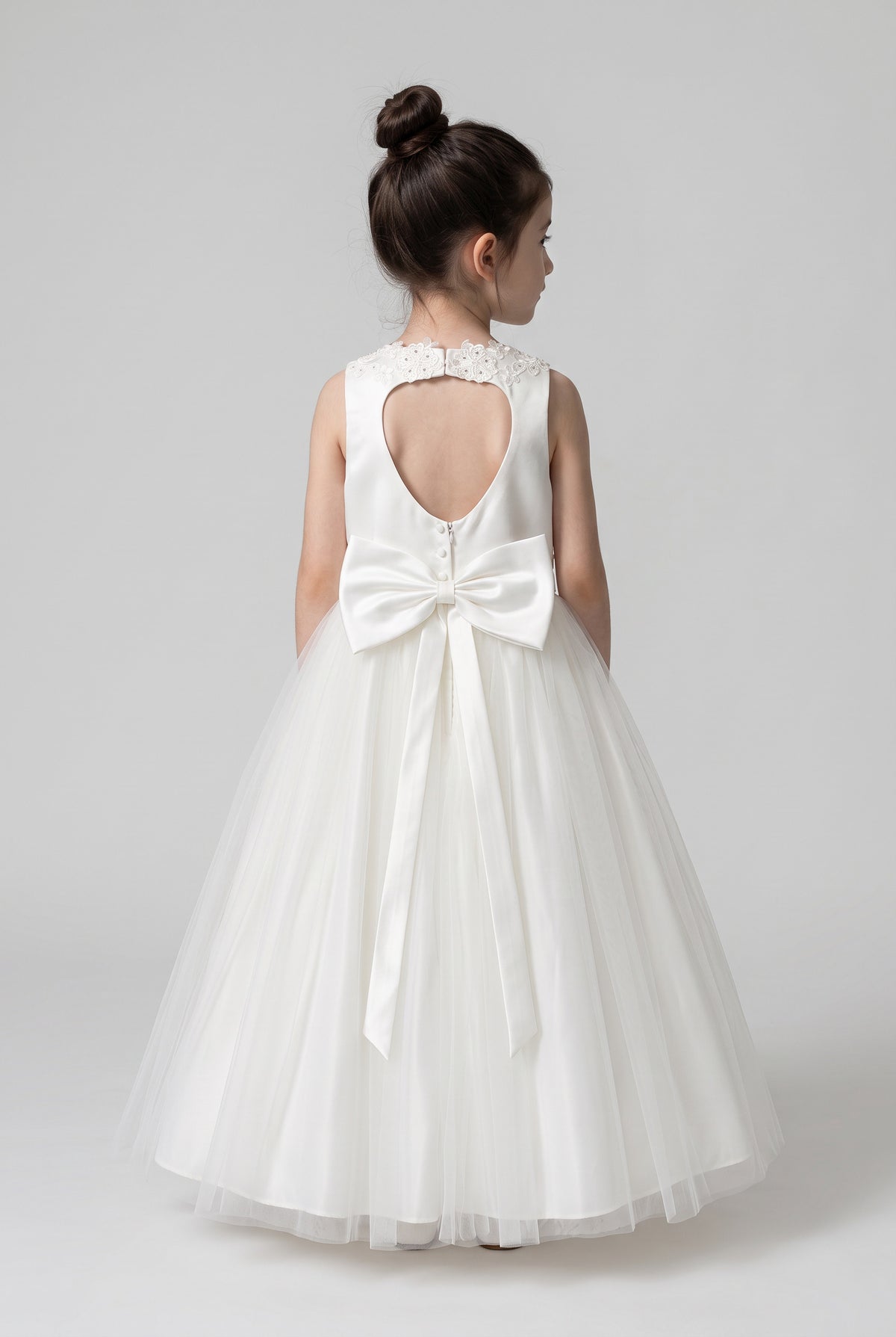 Girls Ivory Floral Lace Tulle Dress with Back Bow - Sevva Dua Modle Back Picture