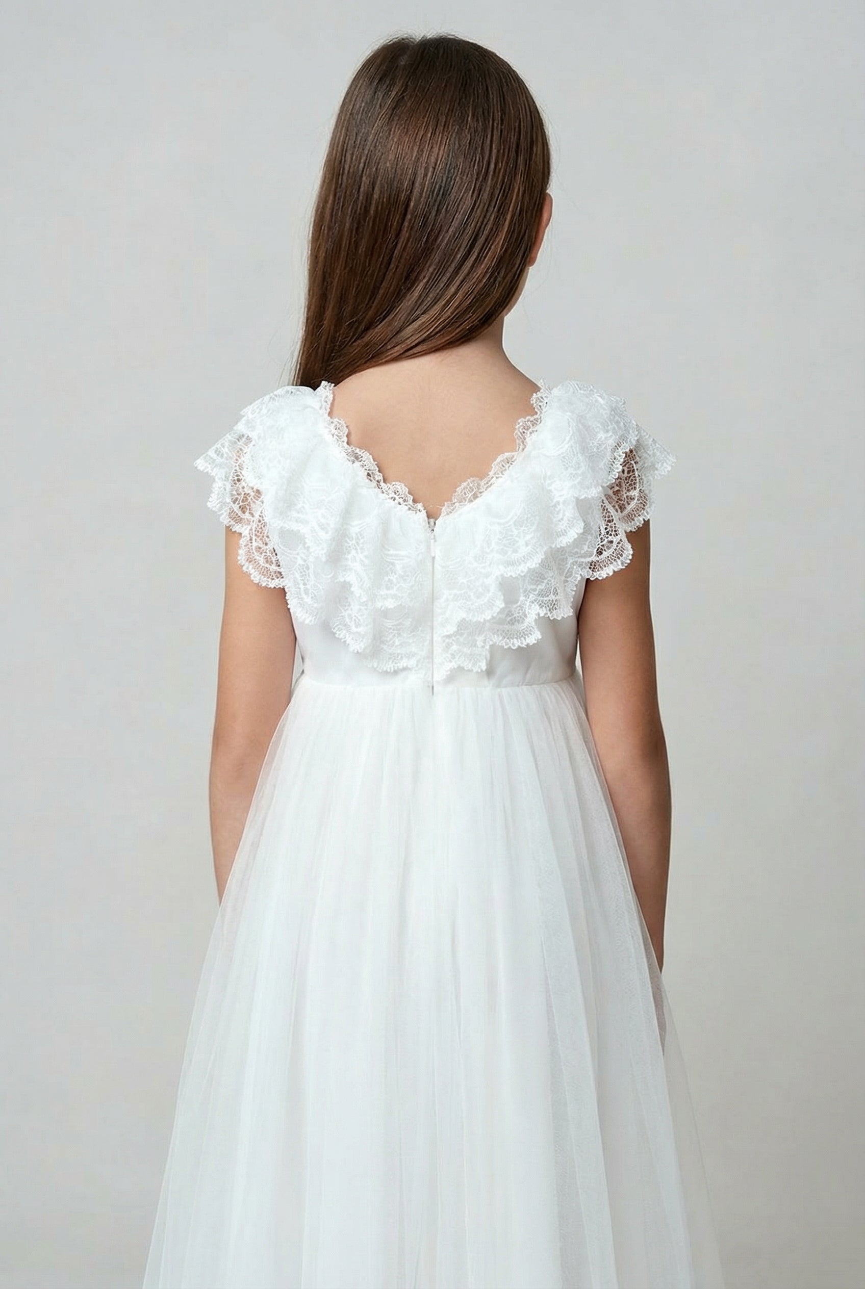 Girls Ivory Lace & Tulle Dress Detail
