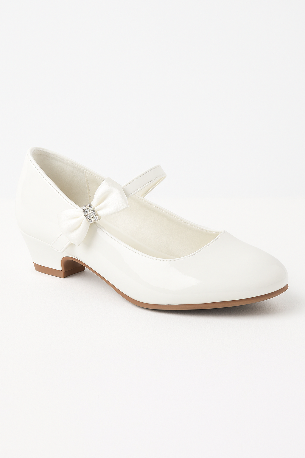 Girls Medium Heel Patent Mary Jane Shoes -DANIELLE - Ivory