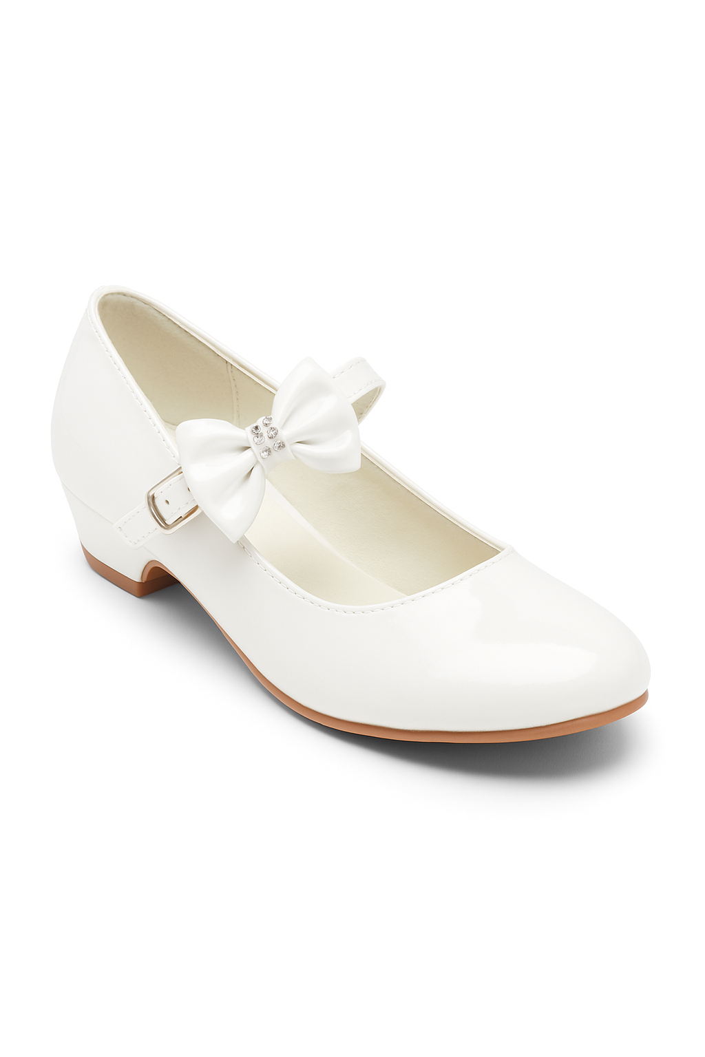 Girls Medium Heel Patent Mary Jane Shoes -DANIELLE - White Side Picture