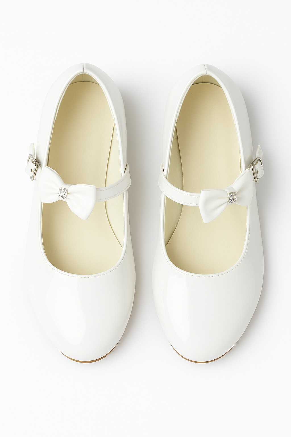 Girls Medium Heel Patent Mary Jane Shoes -DANIELLE - White Front Picture
