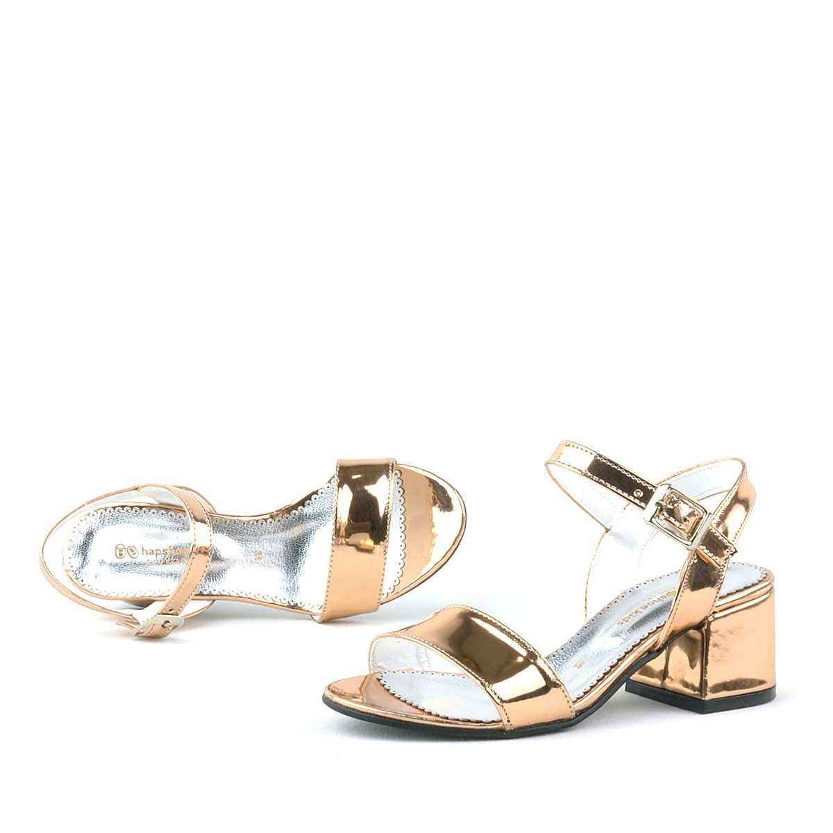 Sandales à talons blocs métalliques pour fille avec bride à la cheville - Poney - Doré