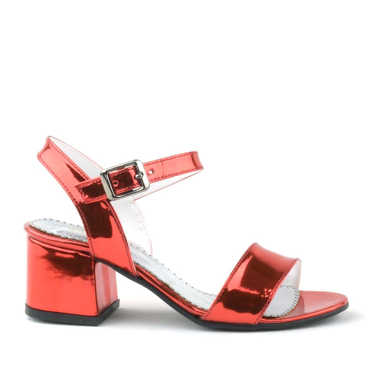 Sandales à talons blocs métalliques pour fille avec bride à la cheville - Poney - Rouge