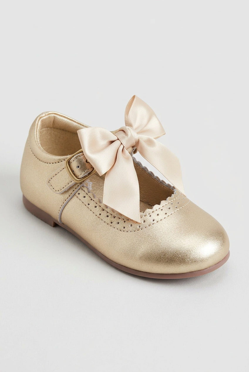 Girls Metallic Bow Mary Jane Shoes - Gold Side Picture