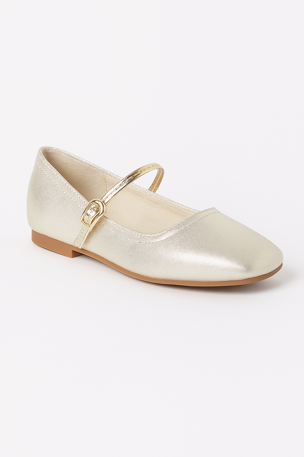 Girls Metallic Mary Jane Flat Shoes - Kai - Gold Side Picture