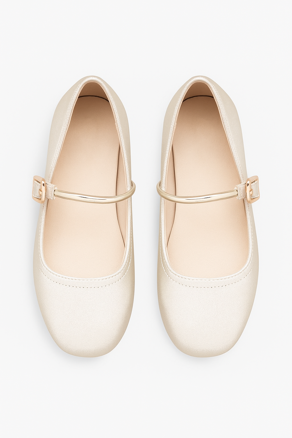 Girls Metallic Mary Jane Flat Shoes - Kai - Gold Front Picture