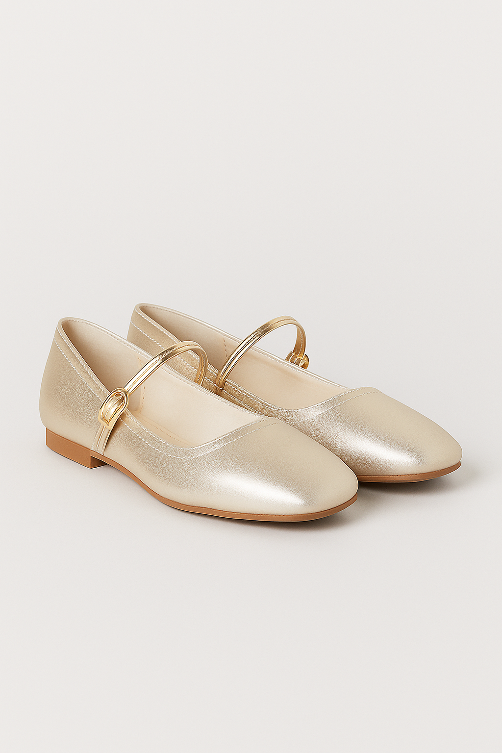 Girls Metallic Mary Jane Flat Shoes - Kai - Gold Pair Side Picture