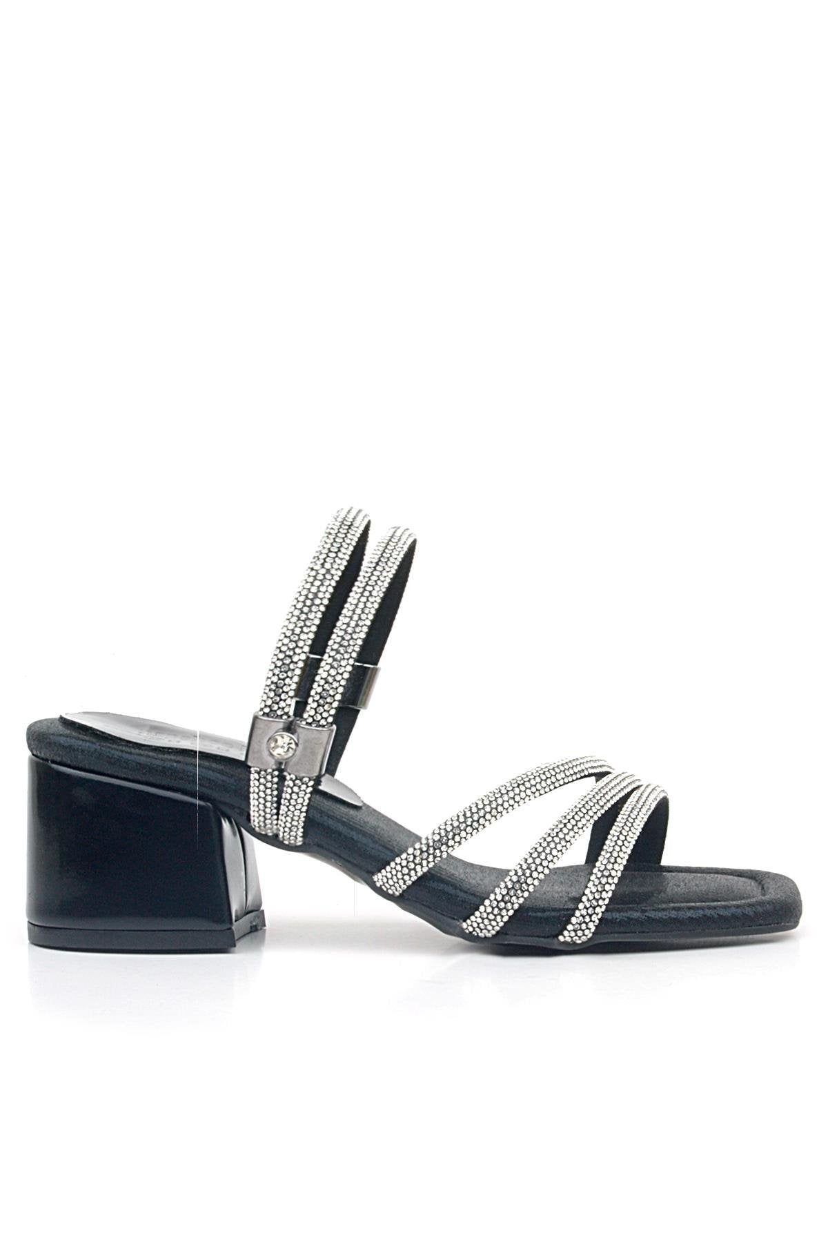 Sandales à talons blocs et brides métalliques pour fille – Judy – Noir