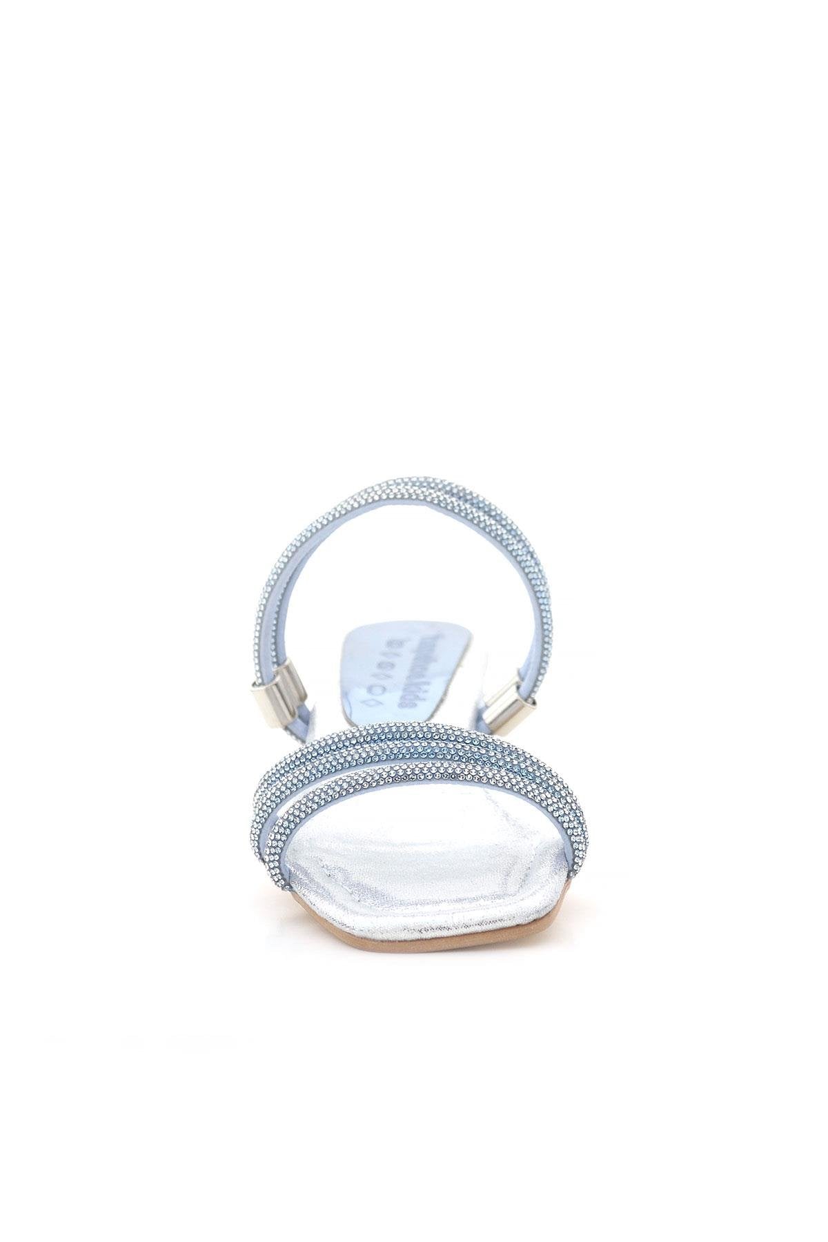 Sandales à talons blocs et brides métalliques pour fille - Judy - Bleu argenté