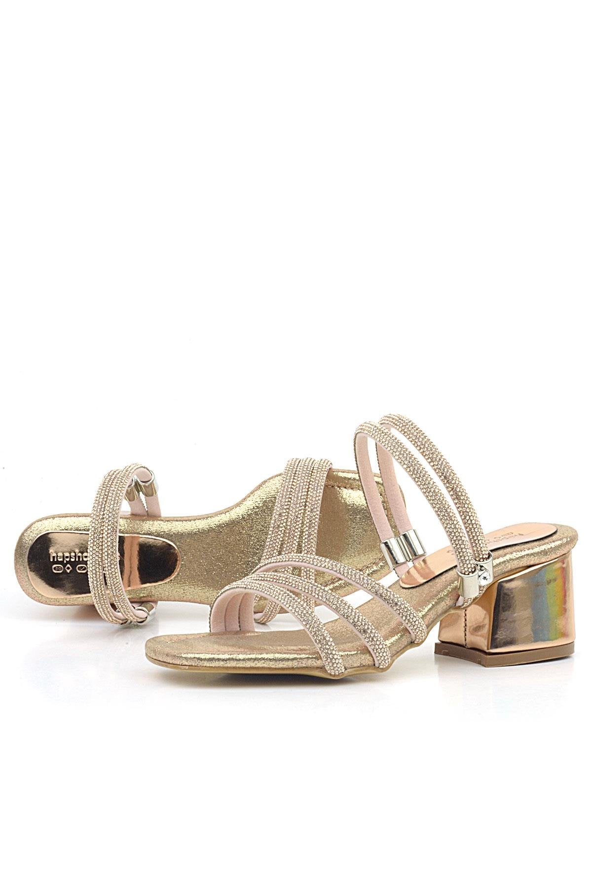 Sandales à talons blocs et brides métalliques pour fille - Judy - Or rose