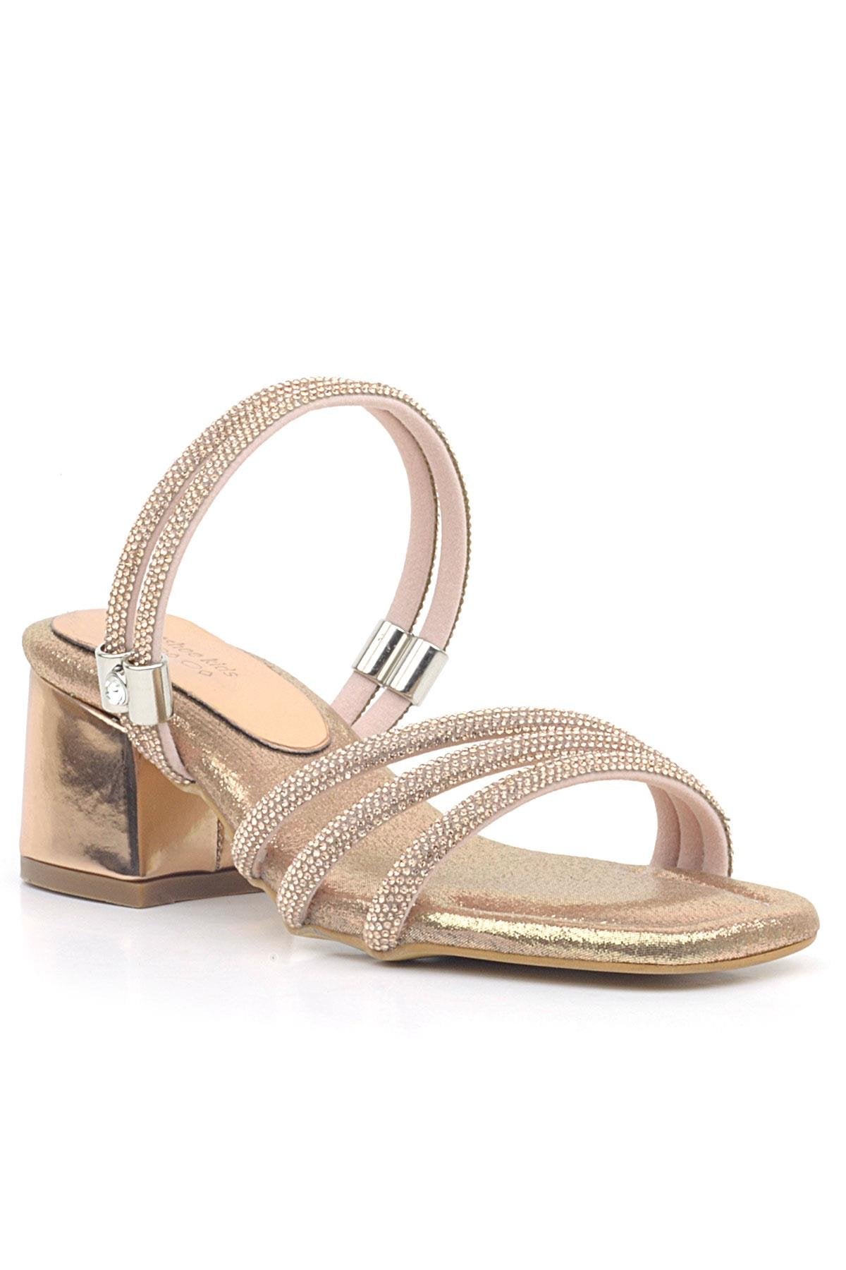 Girls Metallic Strappy Block Heel Sandals - Judy - Rose Gold