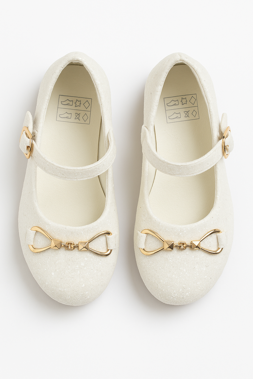 Girls Off White Glitter Flat Mary Jane Shoes Front Picture