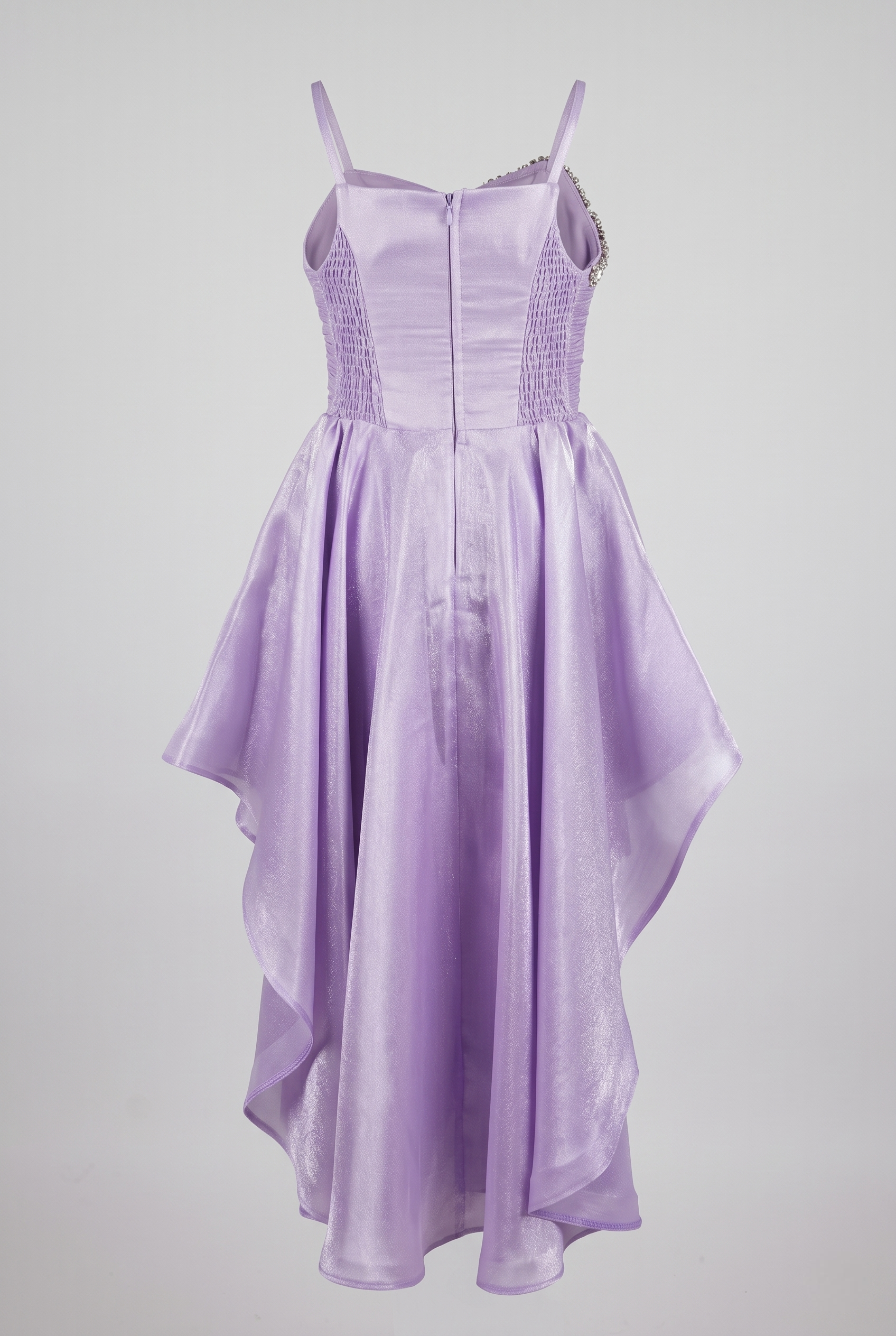 Girls One-Shoulder High-Low Party Dress with Bow - Lilac
