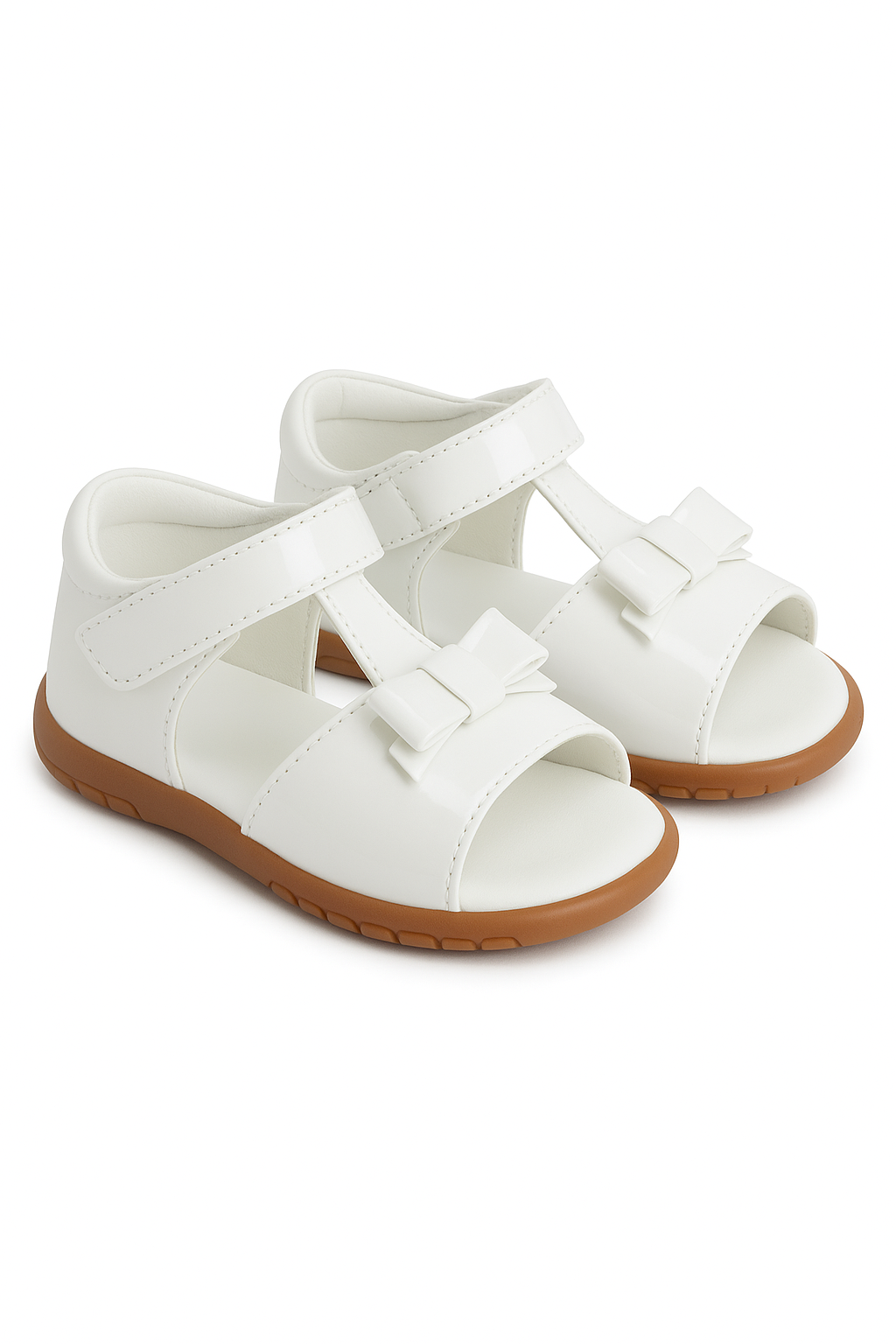 Girls Patent Bow Sandals – AMANDA - White Pair Side Picture