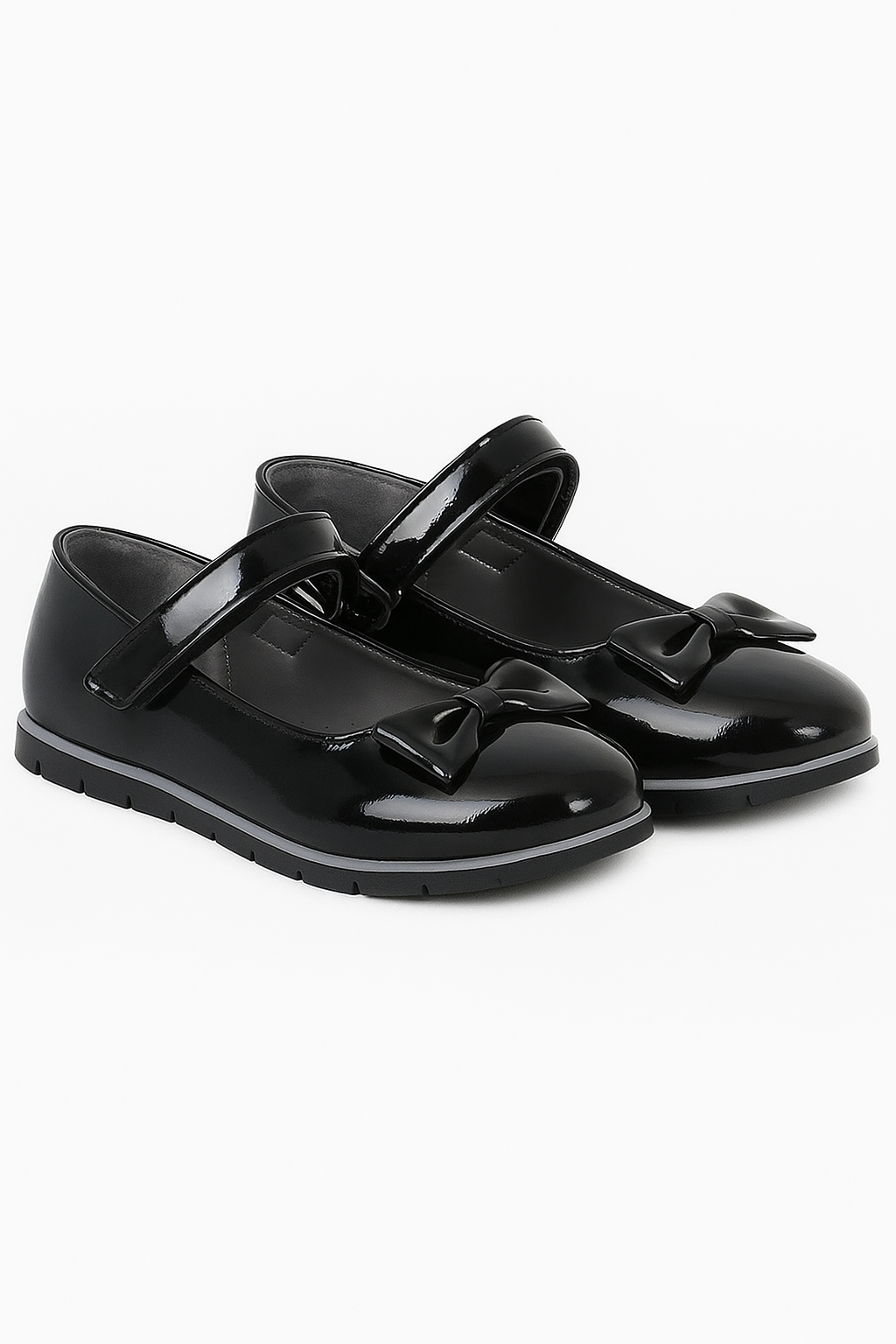 Girls Patent Flat Mary Jane Shoes - Black Pair Side Picture