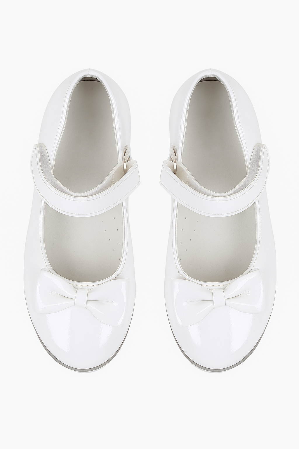 Girls Patent Flat Mary Jane Shoes - White Front Picture