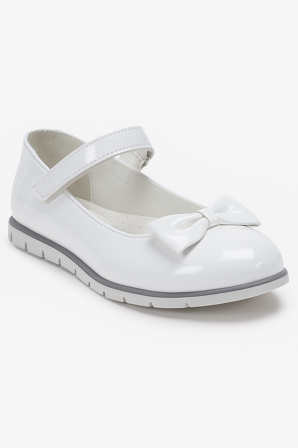 Girls Patent Flat Mary Jane Shoes - White Side Picture
