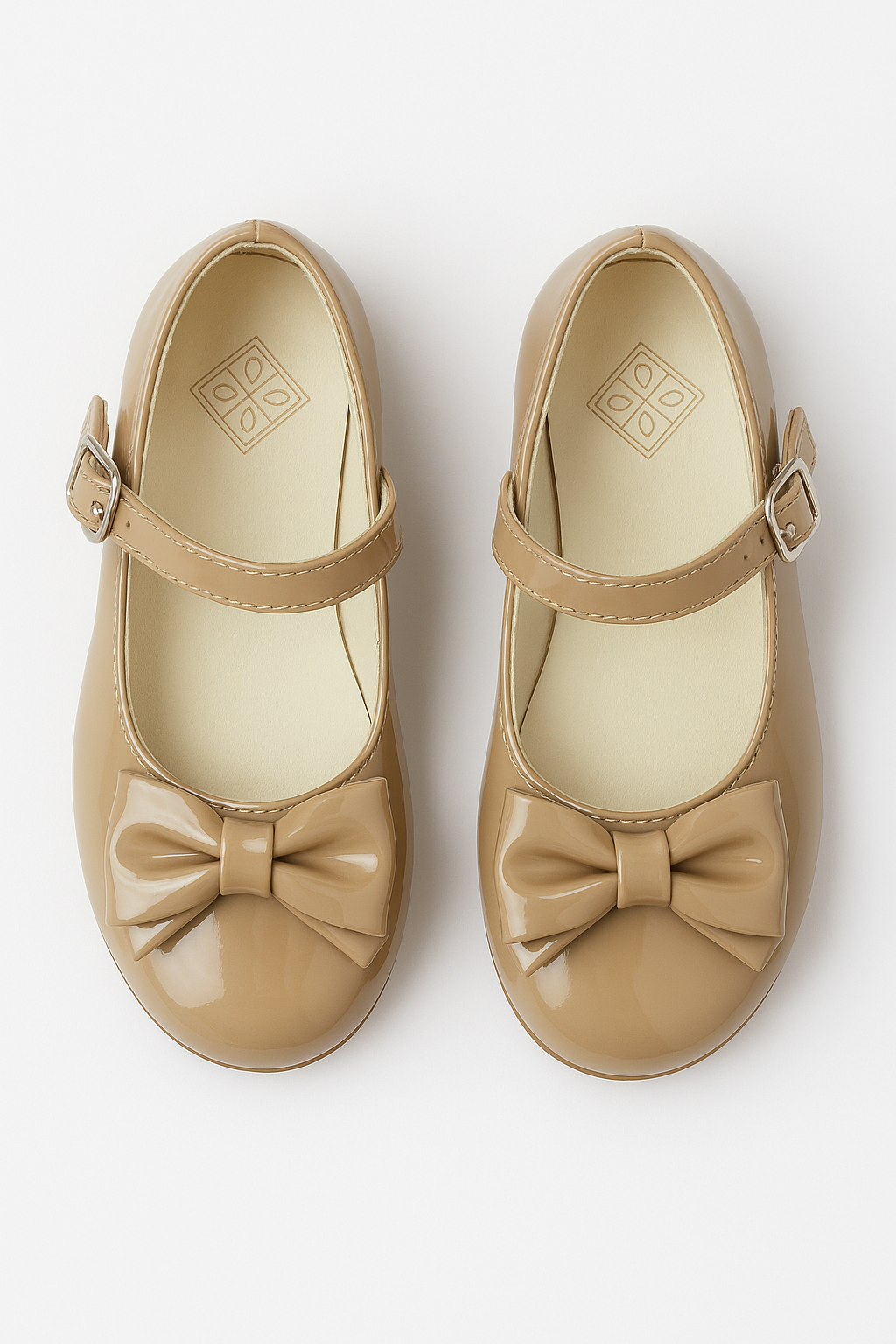 Girls Patent Mary Jane Shoes with Bow – LIYA - Camel Front Picture