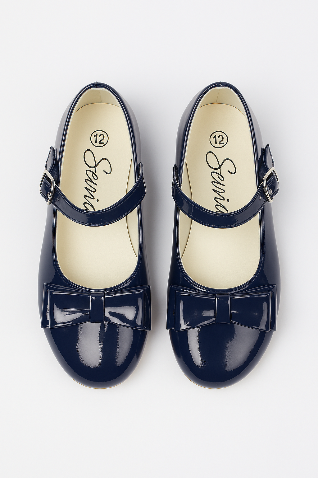 Girls Patent Mary Jane Shoes with Bow – LIYA - Navy Blue Front Picture