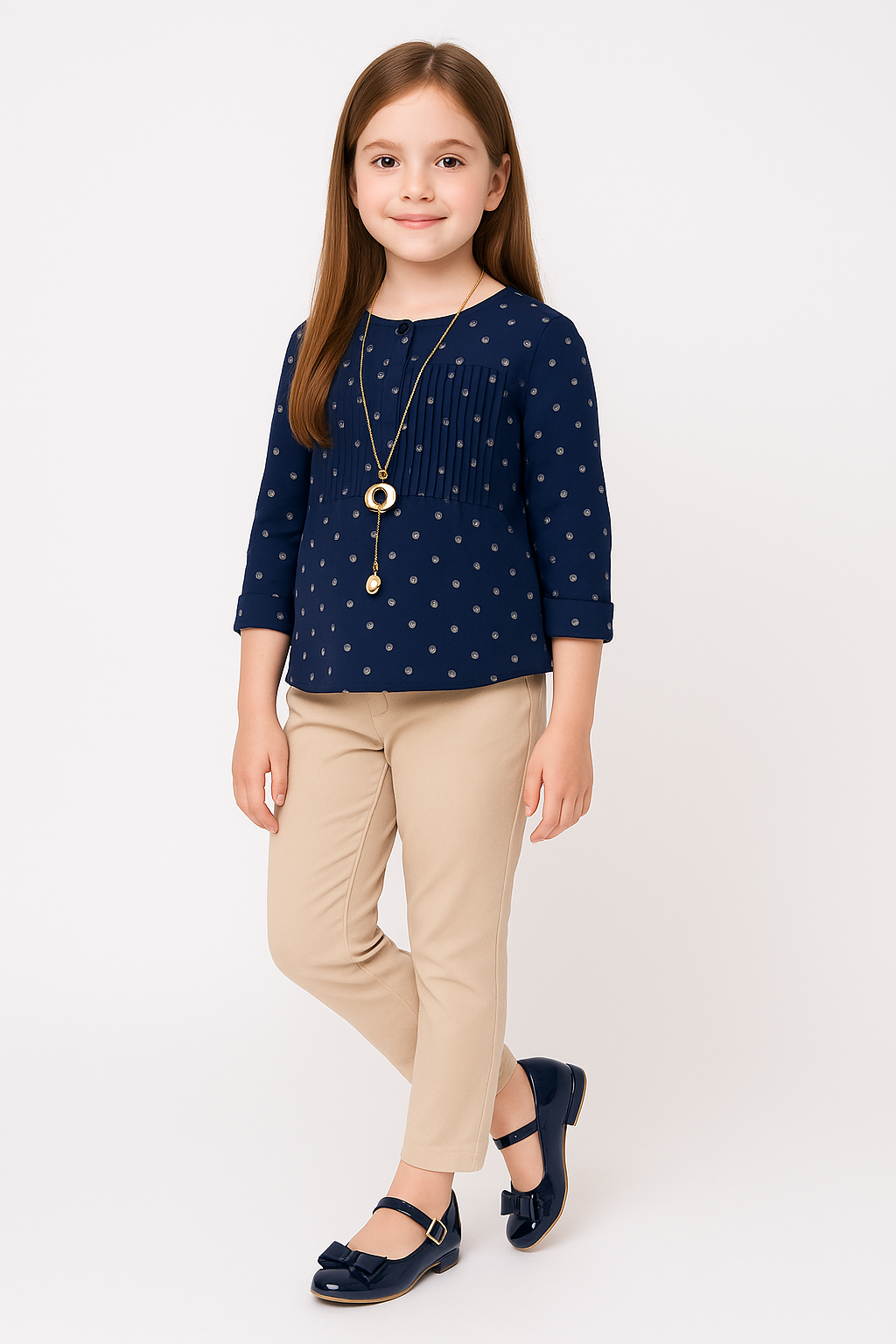 Girls Patent Mary Jane Shoes with Bow – LIYA - Navy Blue Model Picture