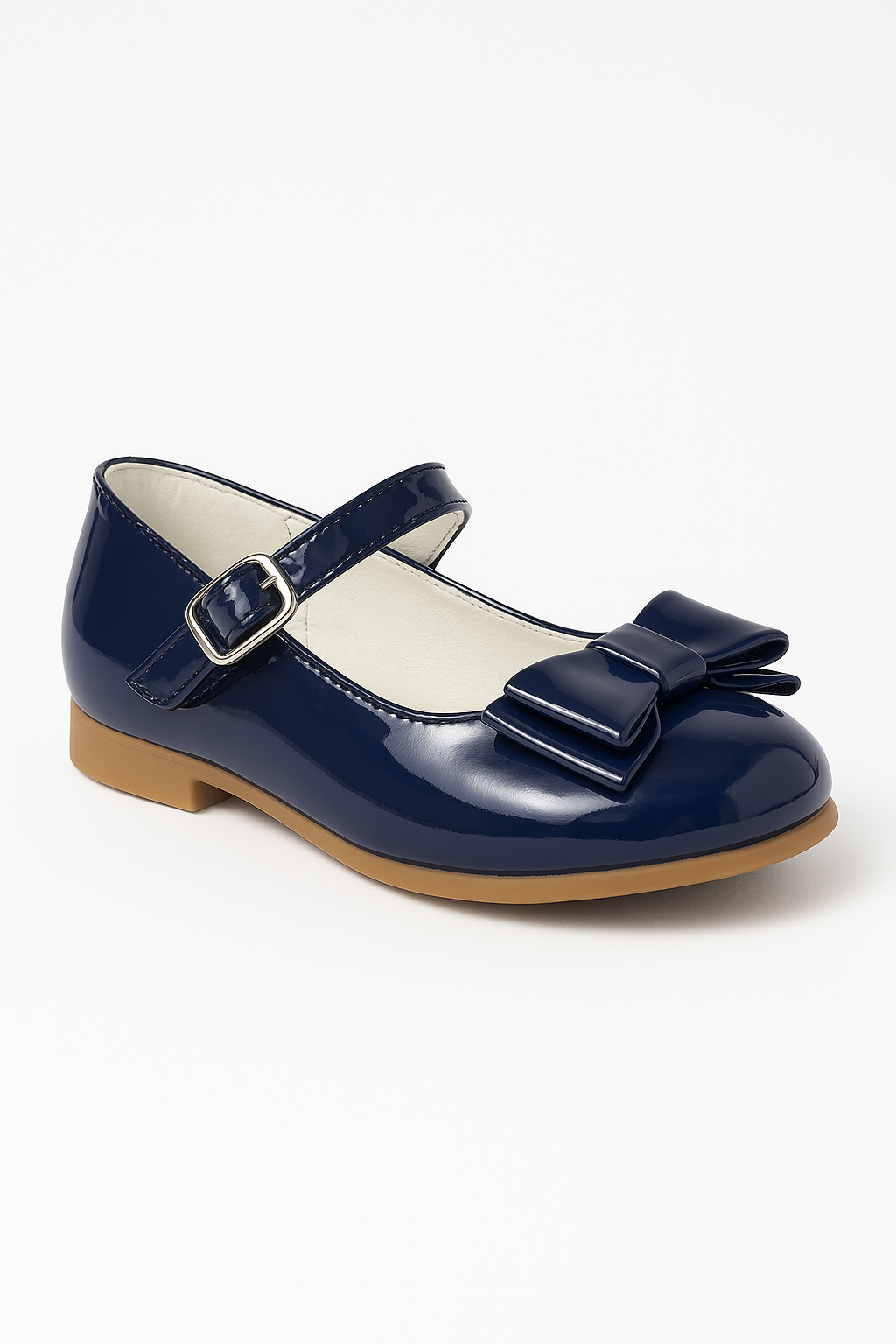 Girls Patent Mary Jane Shoes with Bow – LIYA - Navy Blue Side Picture
