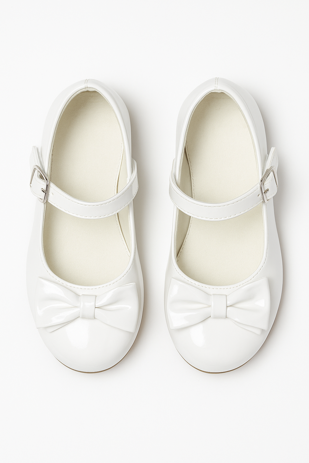 Girls Patent Mary Jane Shoes with Bow – LIYA - White Front Picture
