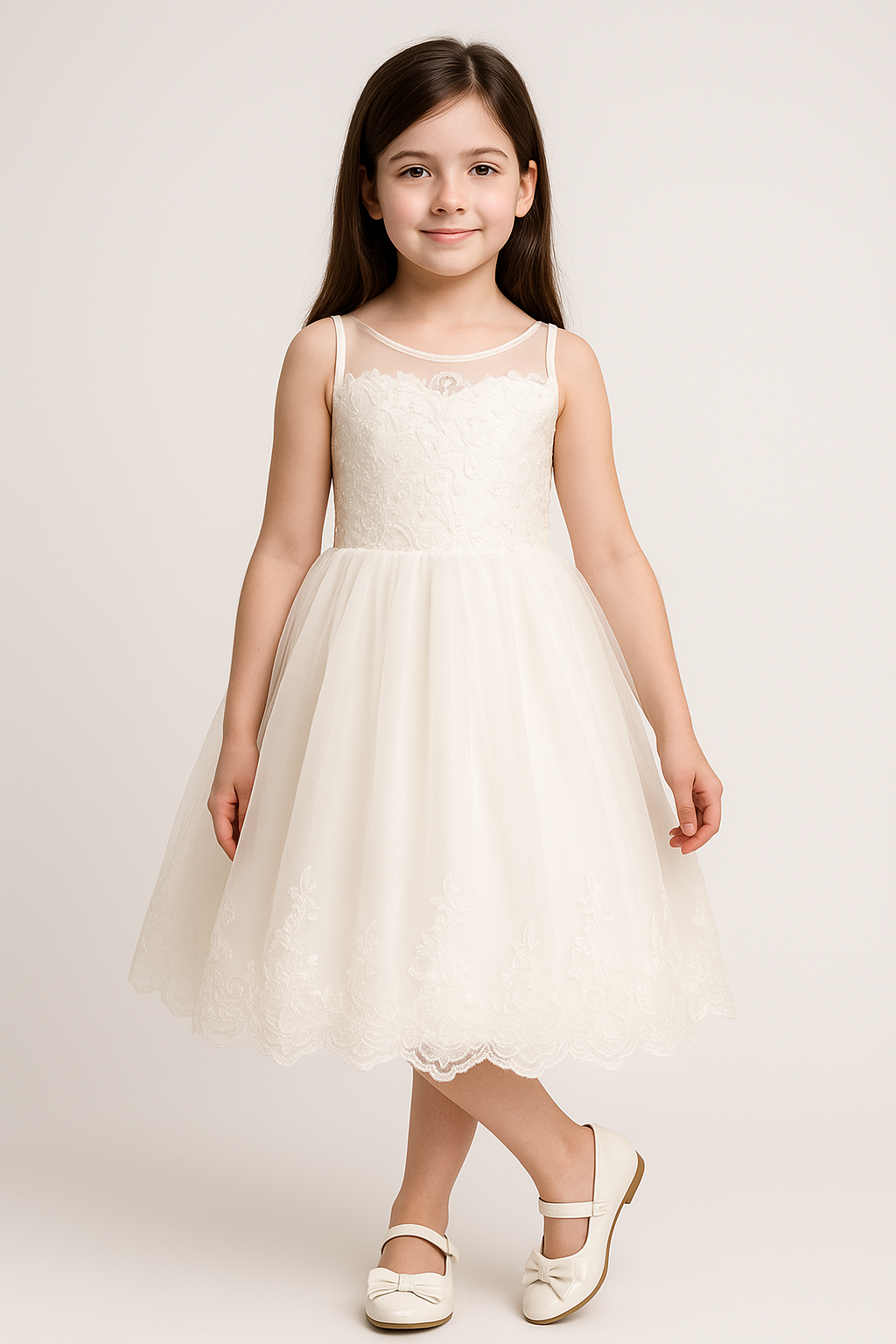Girls Patent Mary Jane Shoes with Bow – LIYA - White Model Picture