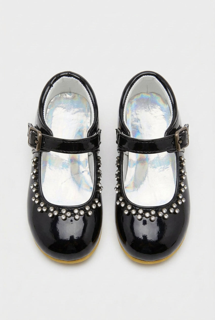 Girls Patent Mary Jane Shoes with Diamante Trim Front Picture