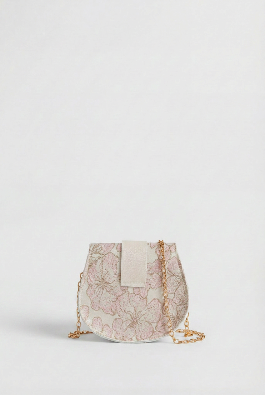 Girls Pink Floral Jacquard Occasion Dress with Matching Bag Back Picture