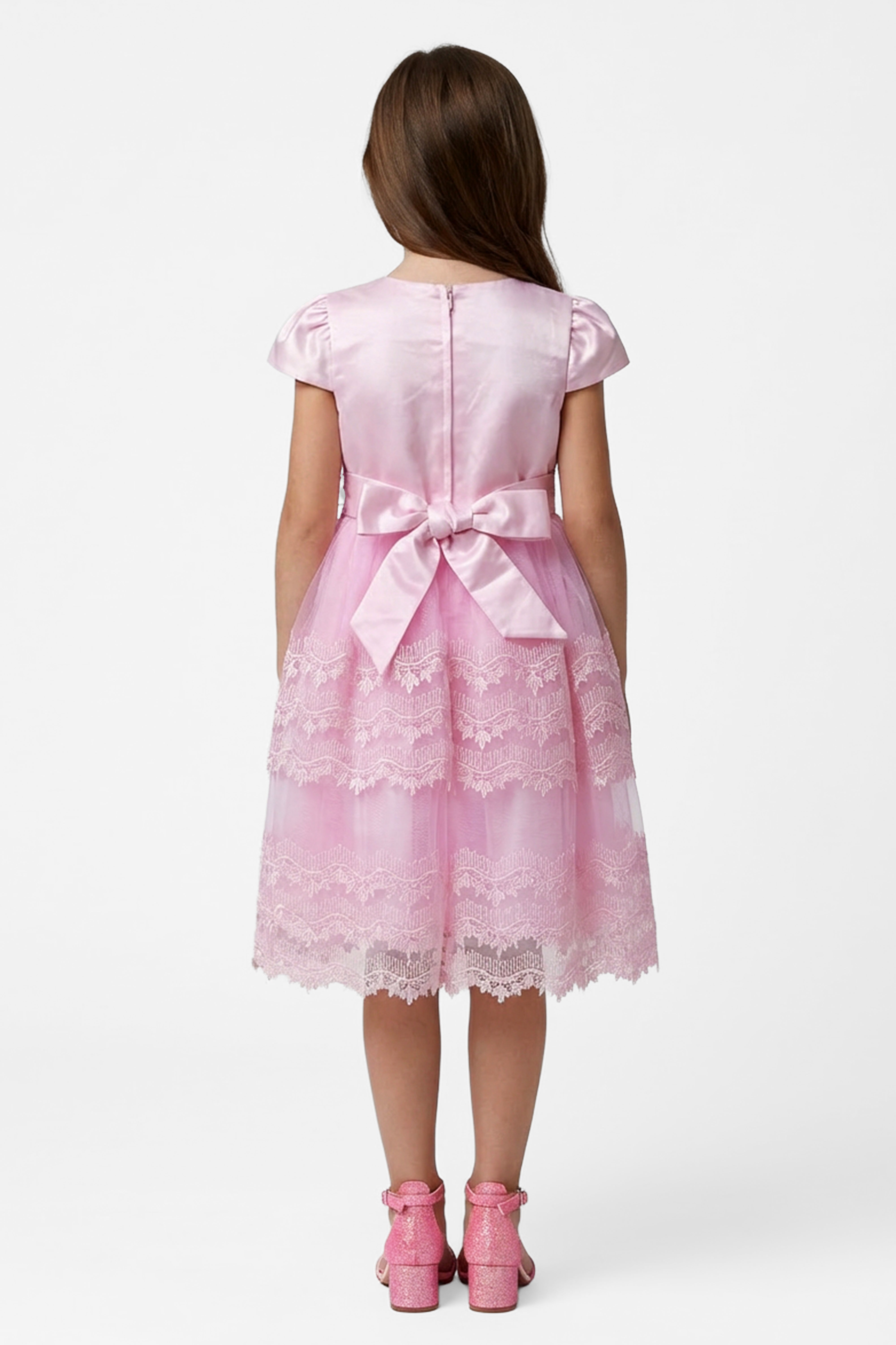 Girls Pink Lace Tulle Dress Back Picture