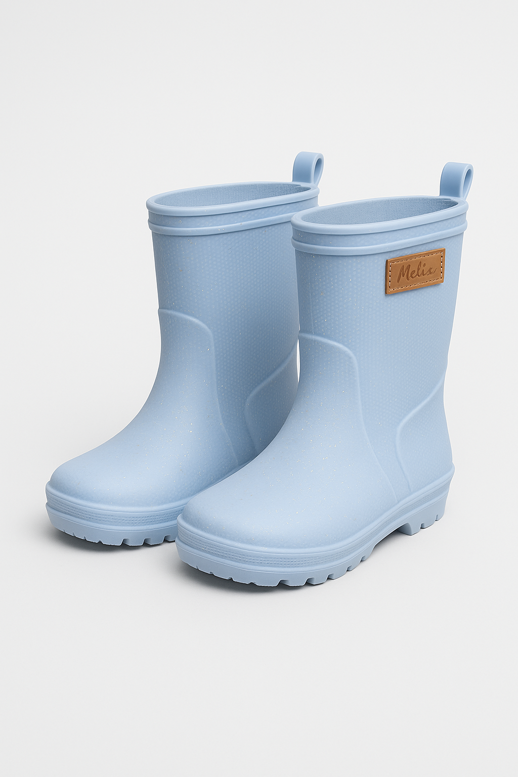 Girls Pull On Rain Boots - Angel  - Blue Pair Side Picture