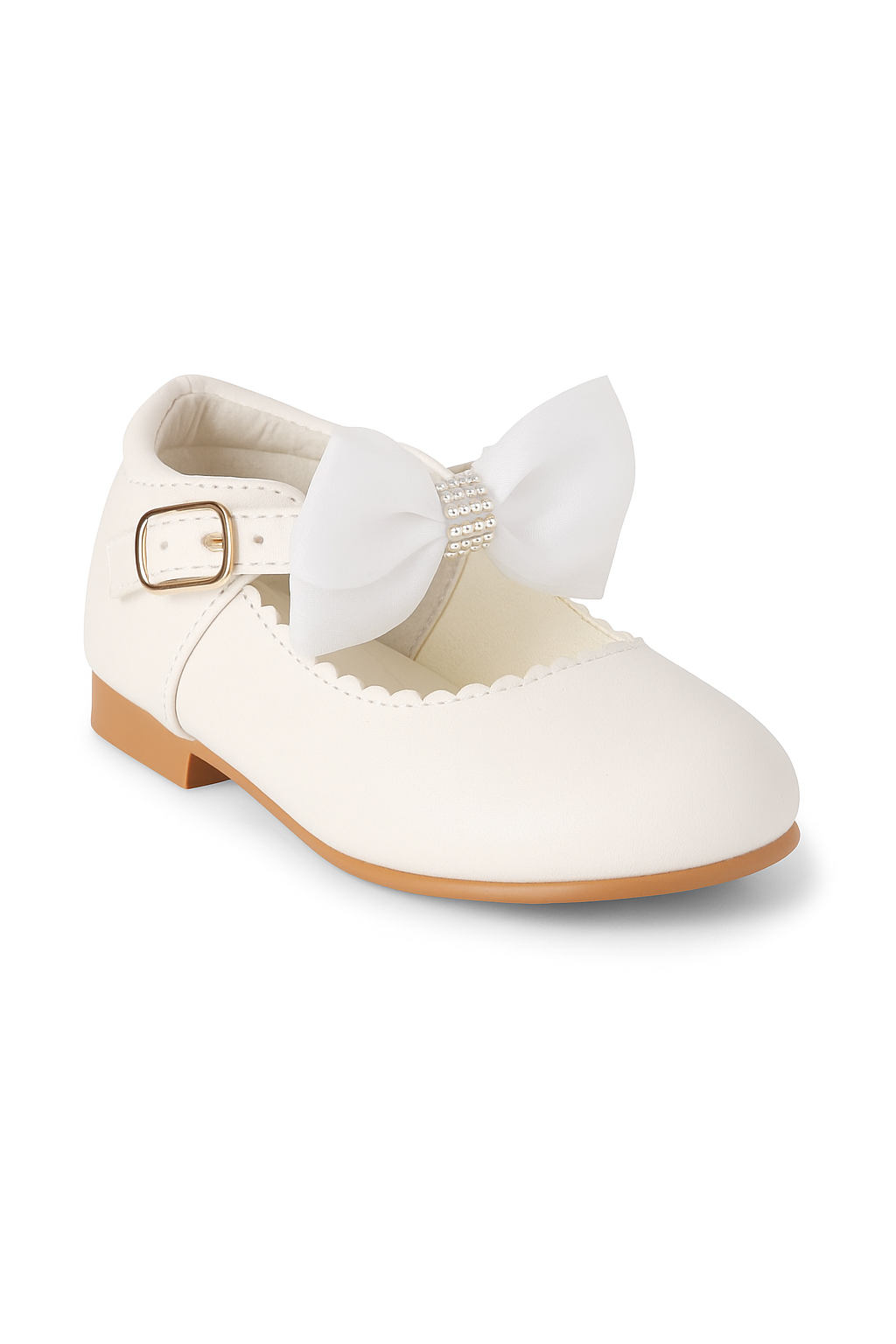 Girls Rhinestone Mary Jane Shoes with Bow – ZURI - White Side Picture