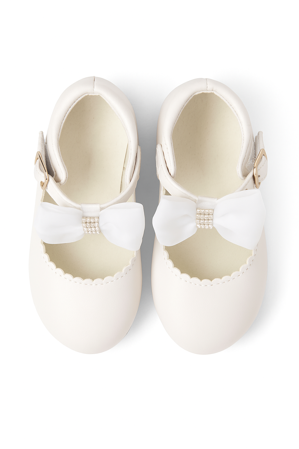 Girls Rhinestone Mary Jane Shoes with Bow – ZURI - White Front Picture
