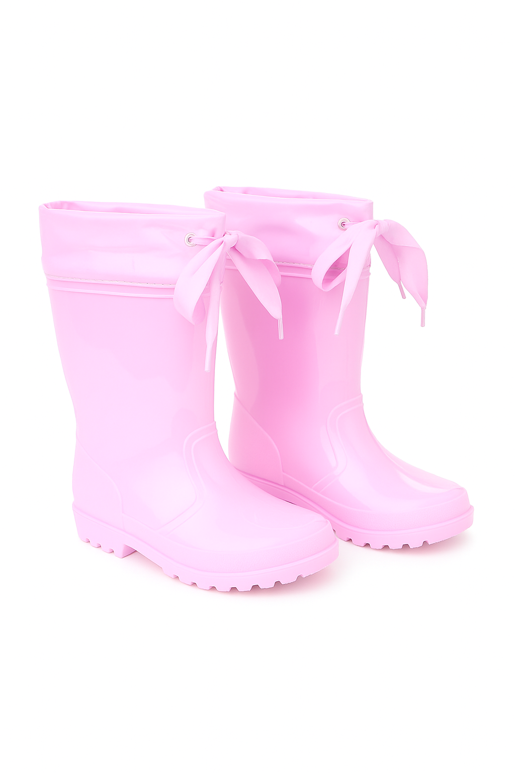 Girls Ribbon Wellington Boots, Waterproof Wellies - DALLAS - Pink Pair Side Picture