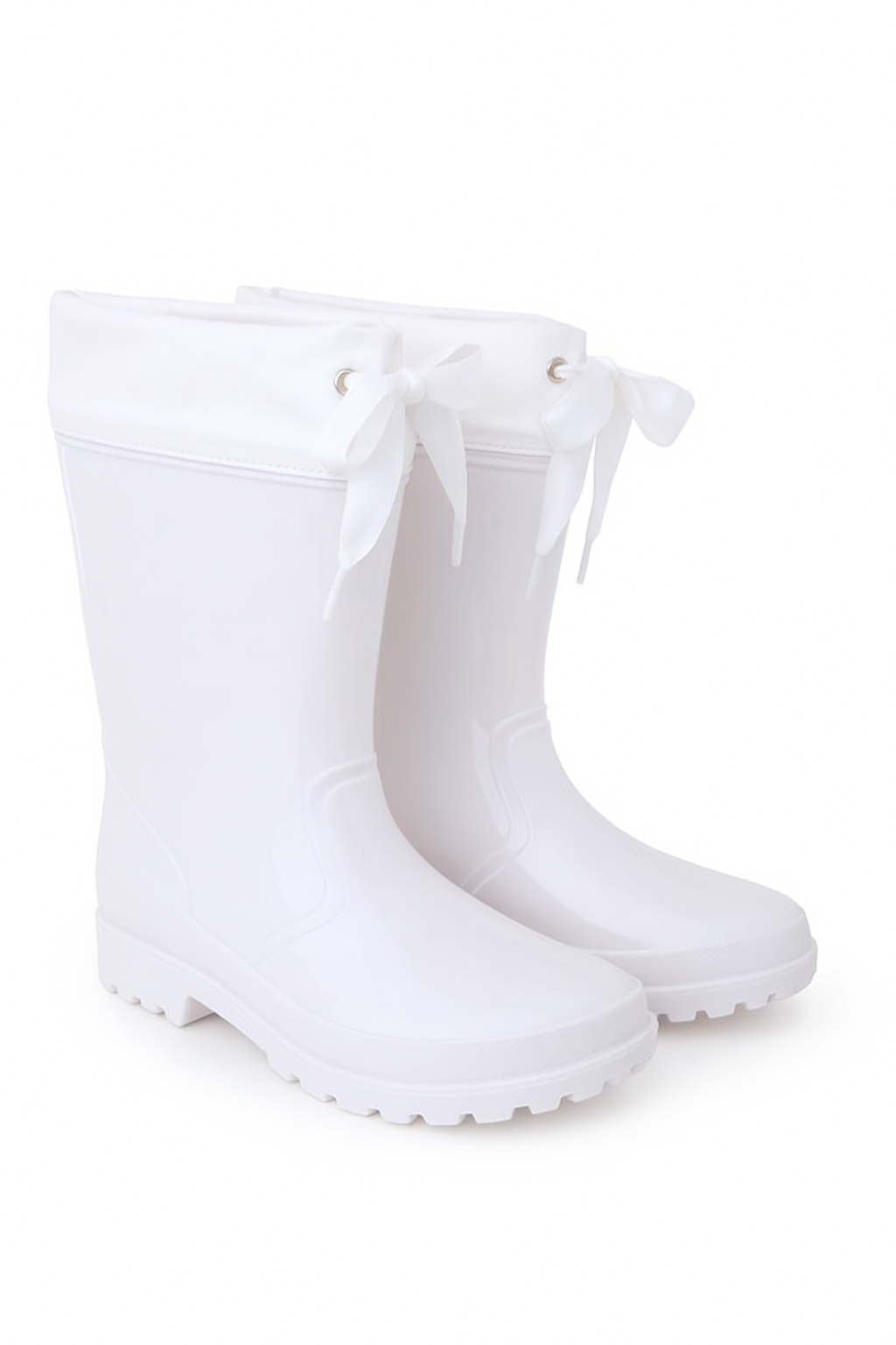 Girls Ribbon Wellington Boots, Waterproof Wellies - DALLAS - White Pair Side Picture