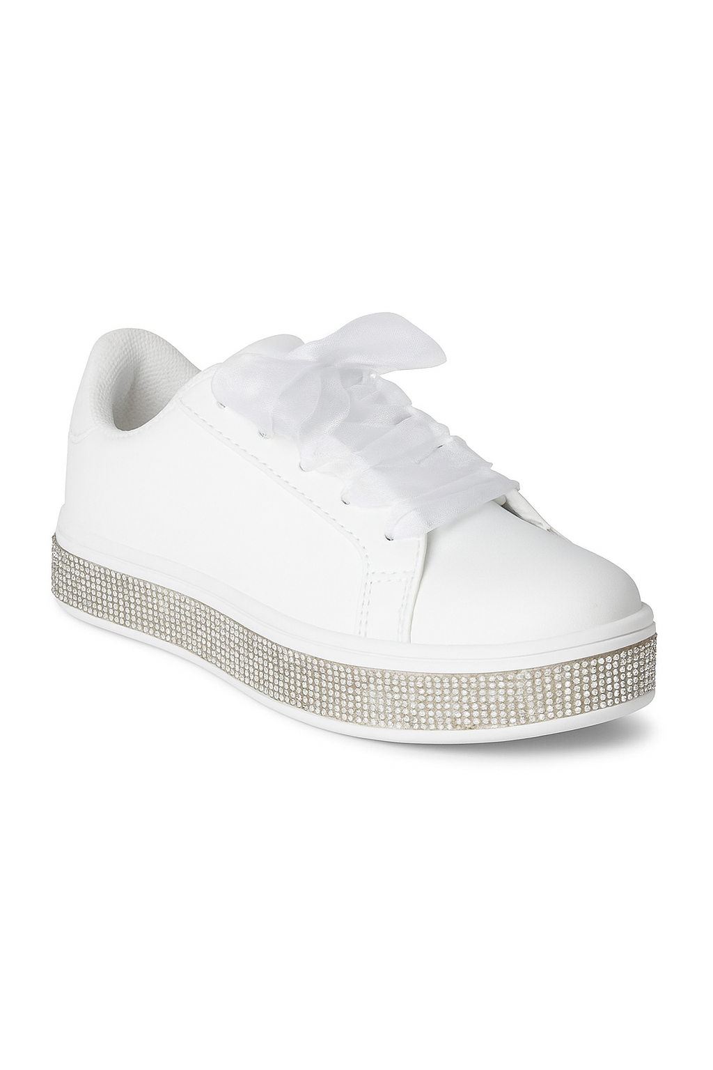 Girls White Rhinestones Platform Sneakers – WITNEY - White Side Picture