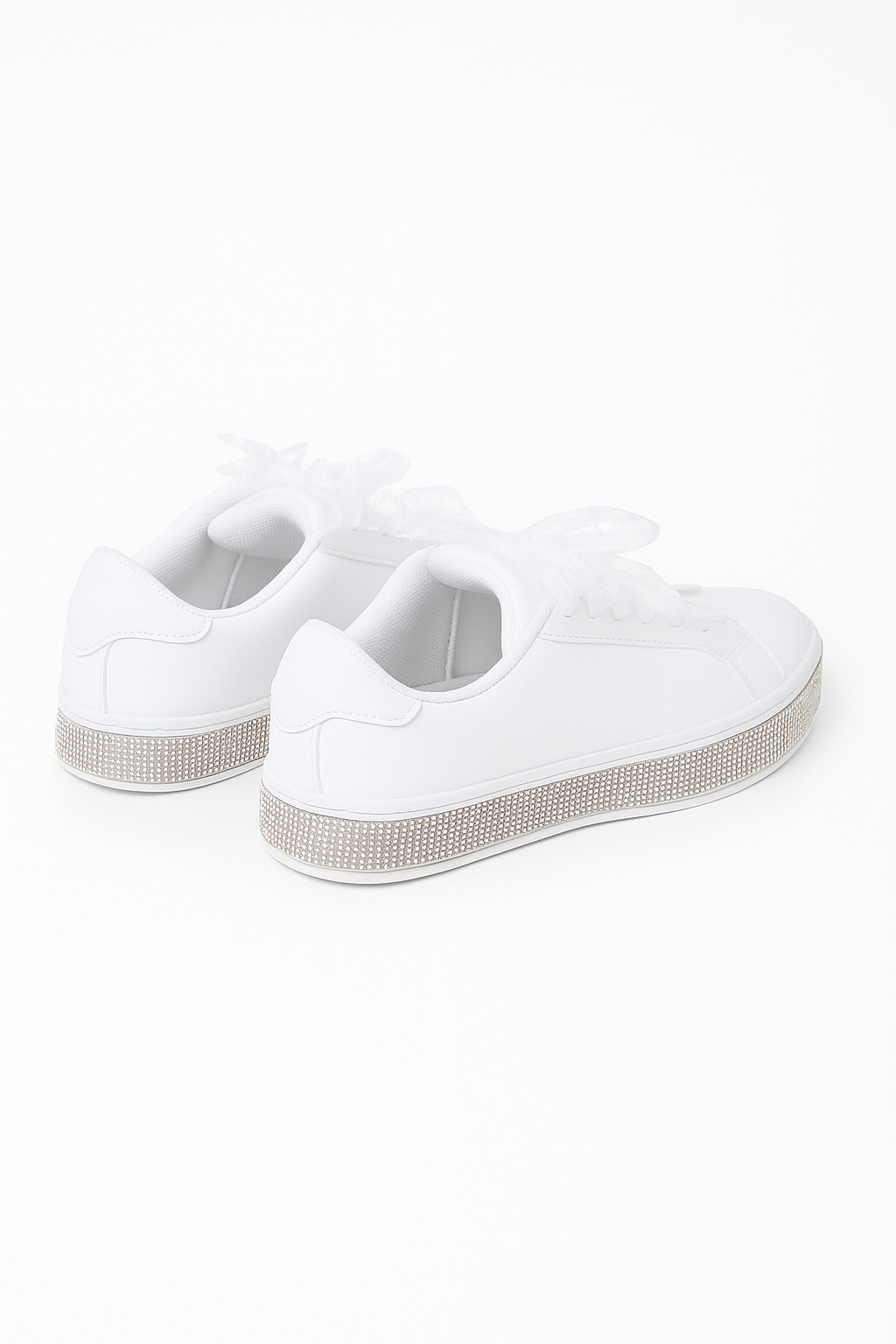 Girls White Rhinestones Platform Sneakers – WITNEY - White Back Picture